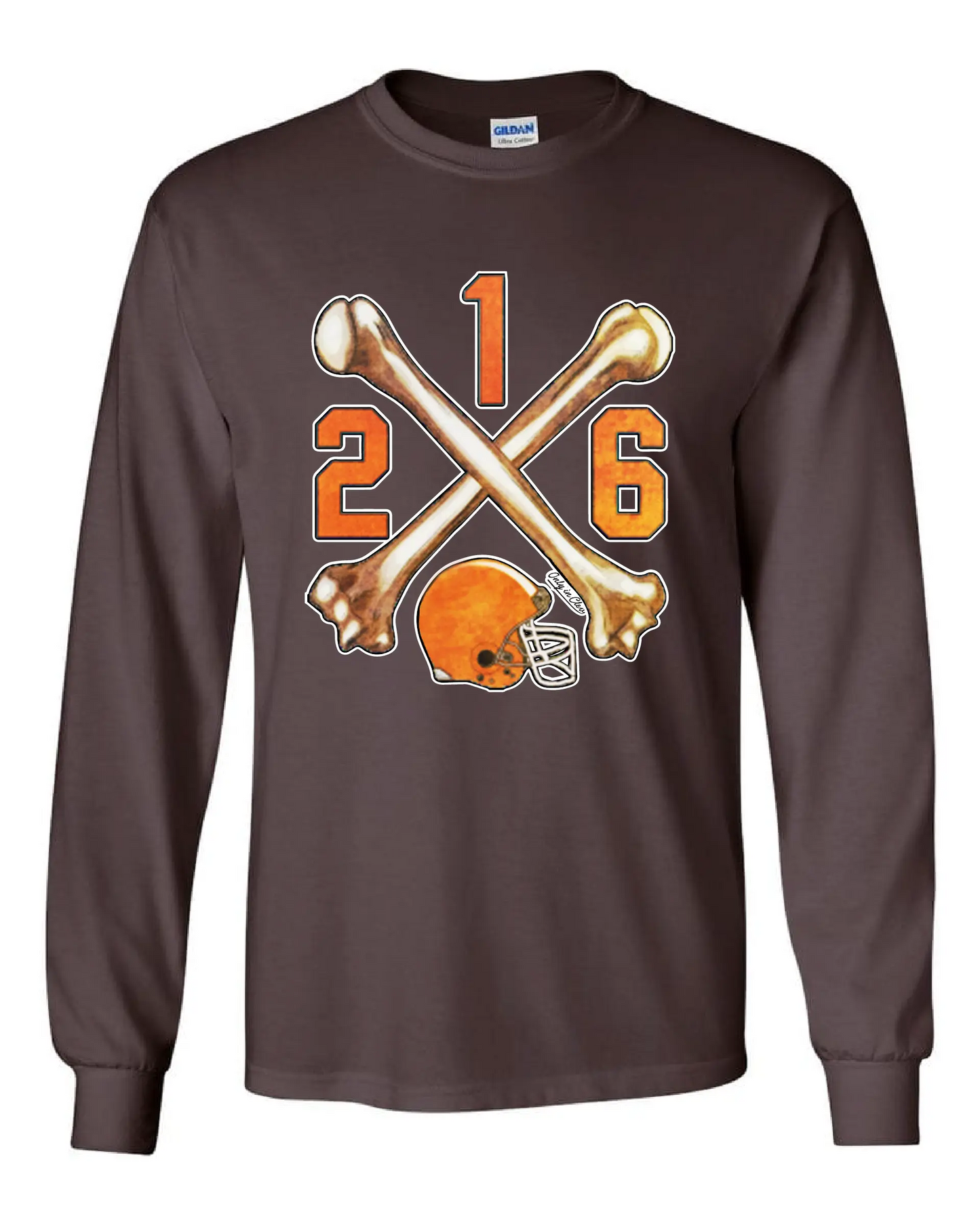 "Cleveland Bones 216" on Brown - Only in Clev 3XL-Unisex-long-sleeve