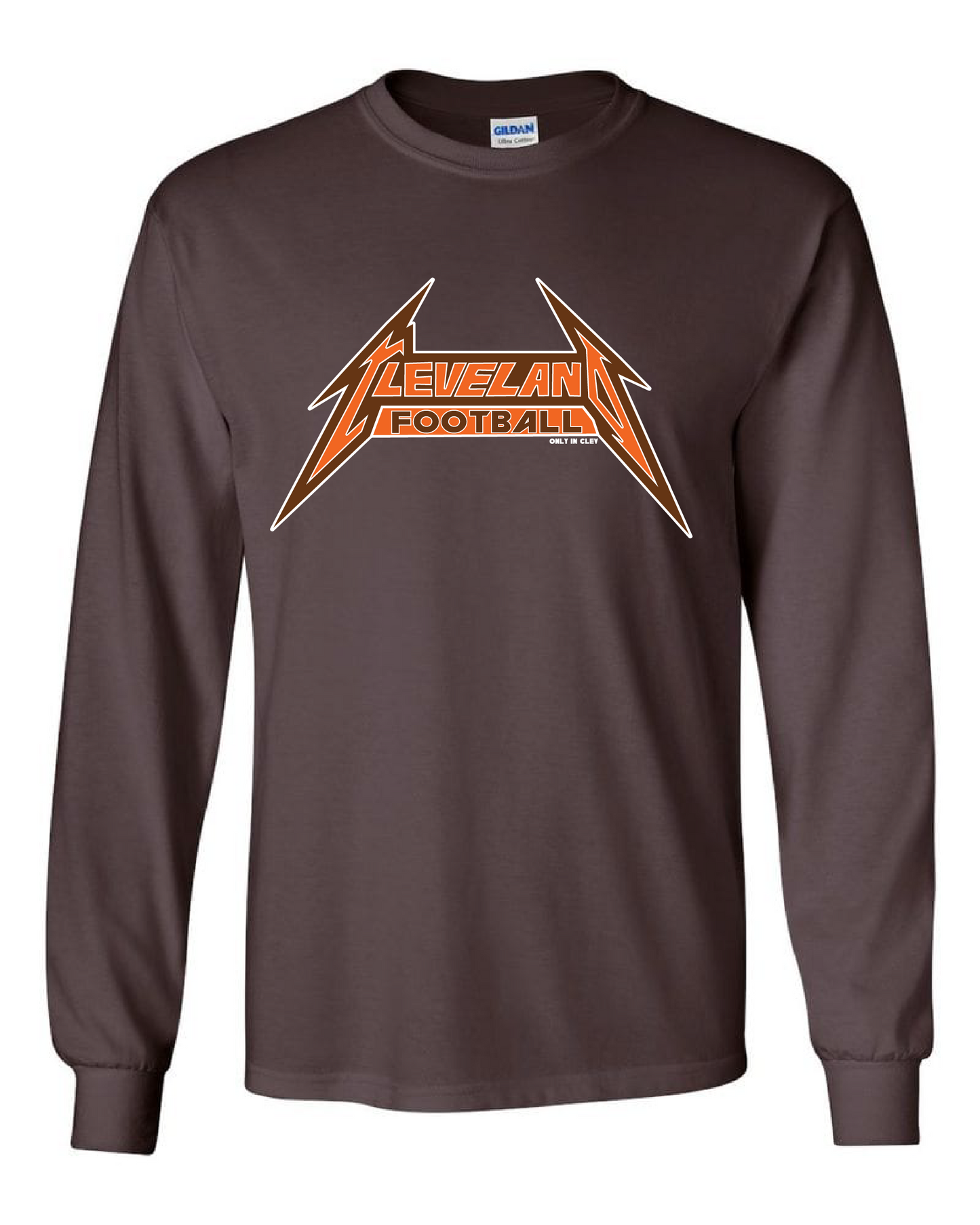 "Cleveland Football Metal" Design on Brown - Only in Clev