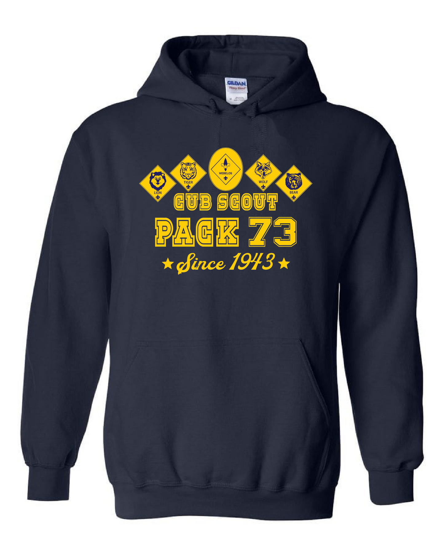 "Cub Scout Pack 73" design on navy - Only in Clev