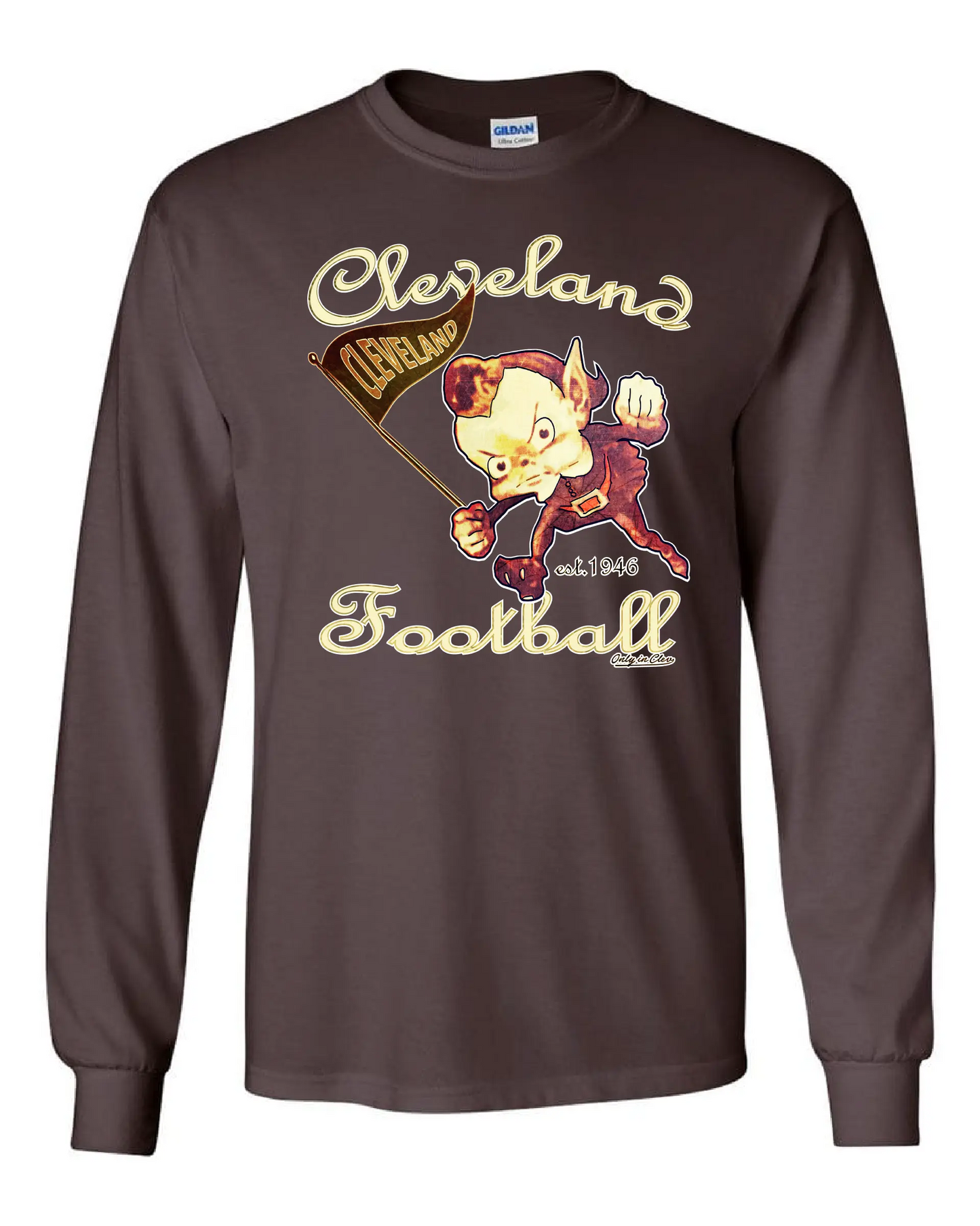 Cleveland Vintage Elf design on brown Longsleeve – Cleveland football apparel