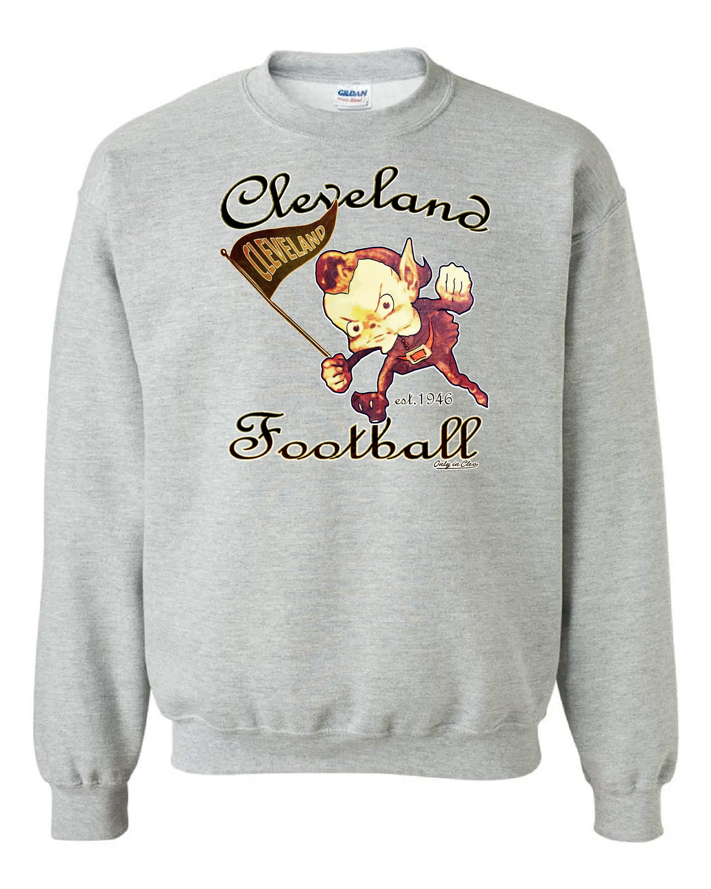 "Cleveland Vintage Elf" design on Gray - Only in Clev - Crewneck