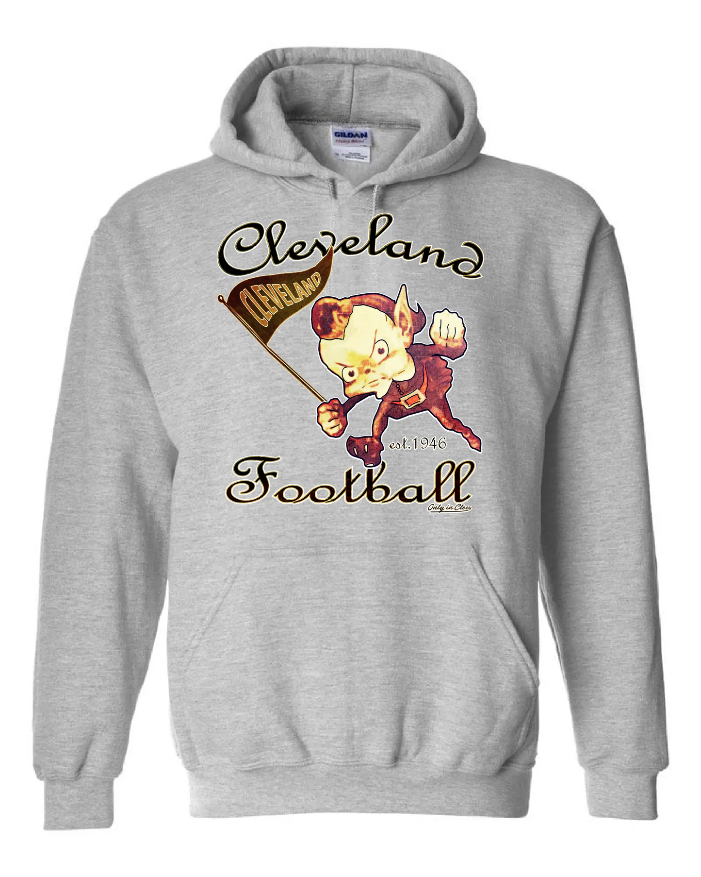 "Cleveland Vintage Elf" design on Gray - Only in Clev - Hooded Sweatshirt