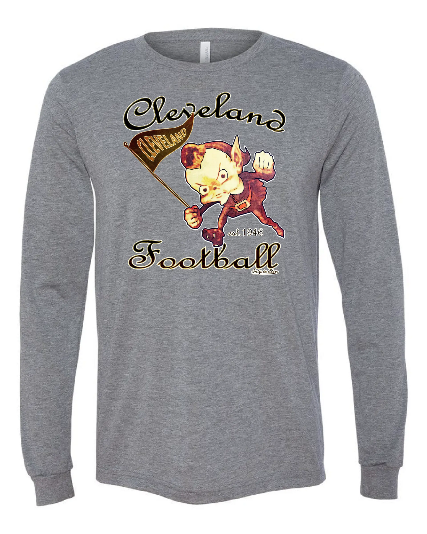"Cleveland Vintage Elf" design on Gray - Only in Clev - LongSleeve