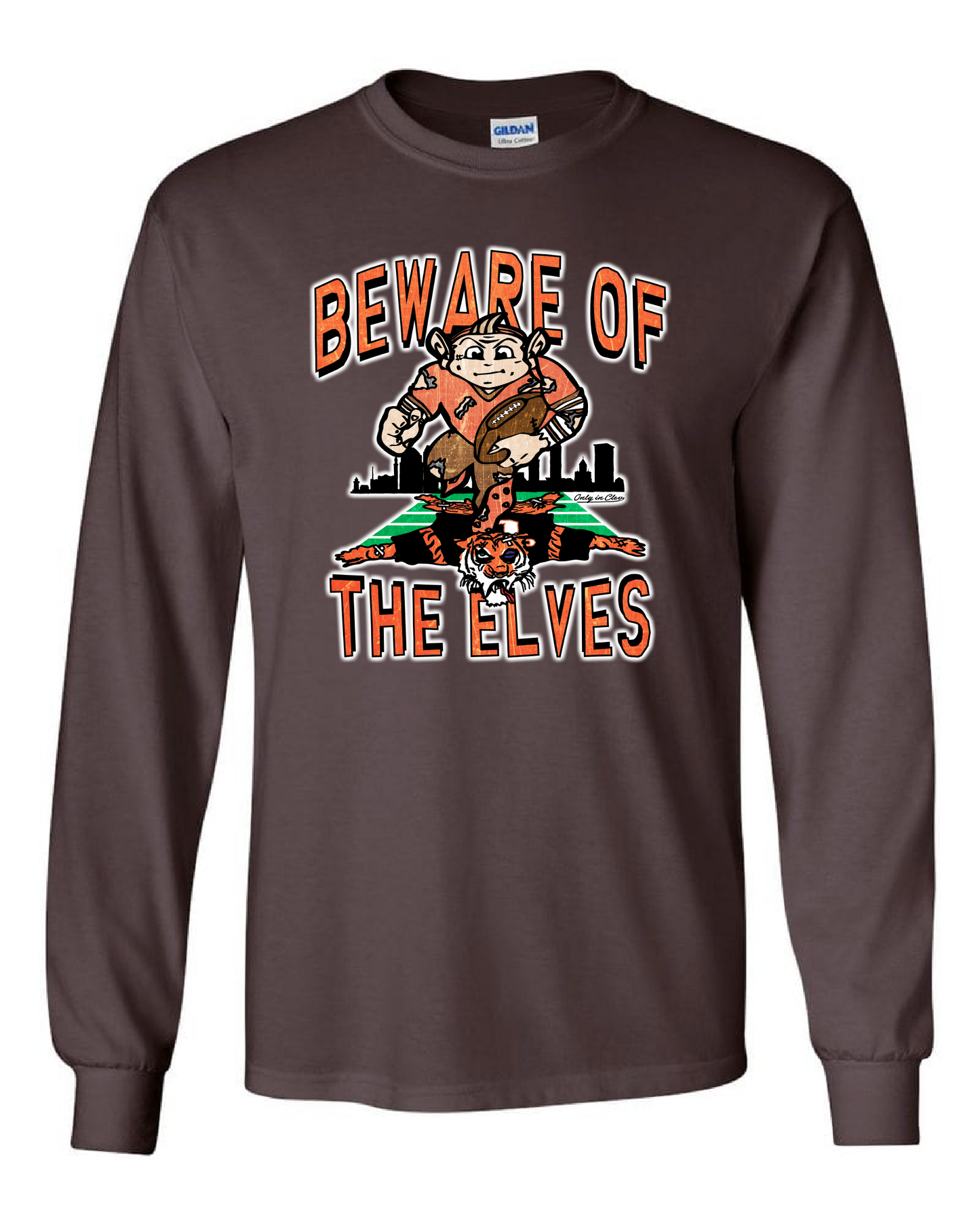"Beware of the Elves" Design on Brown - Only in Clev