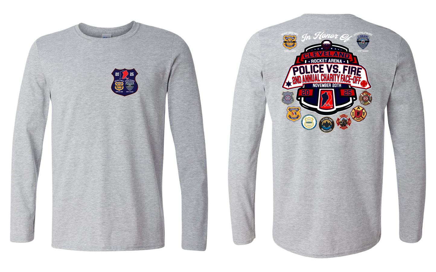 Cleveland Police vs Cleveland Firefighters Hockey Event Apparel Only in Clev 3XL / Grey Long Sleeve