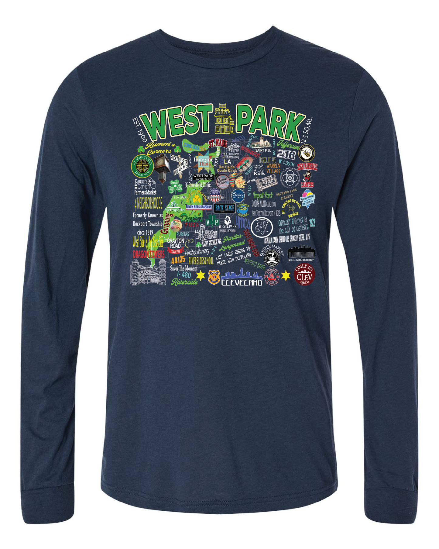 "West Park Collage" Design on Navy - Only in Clev