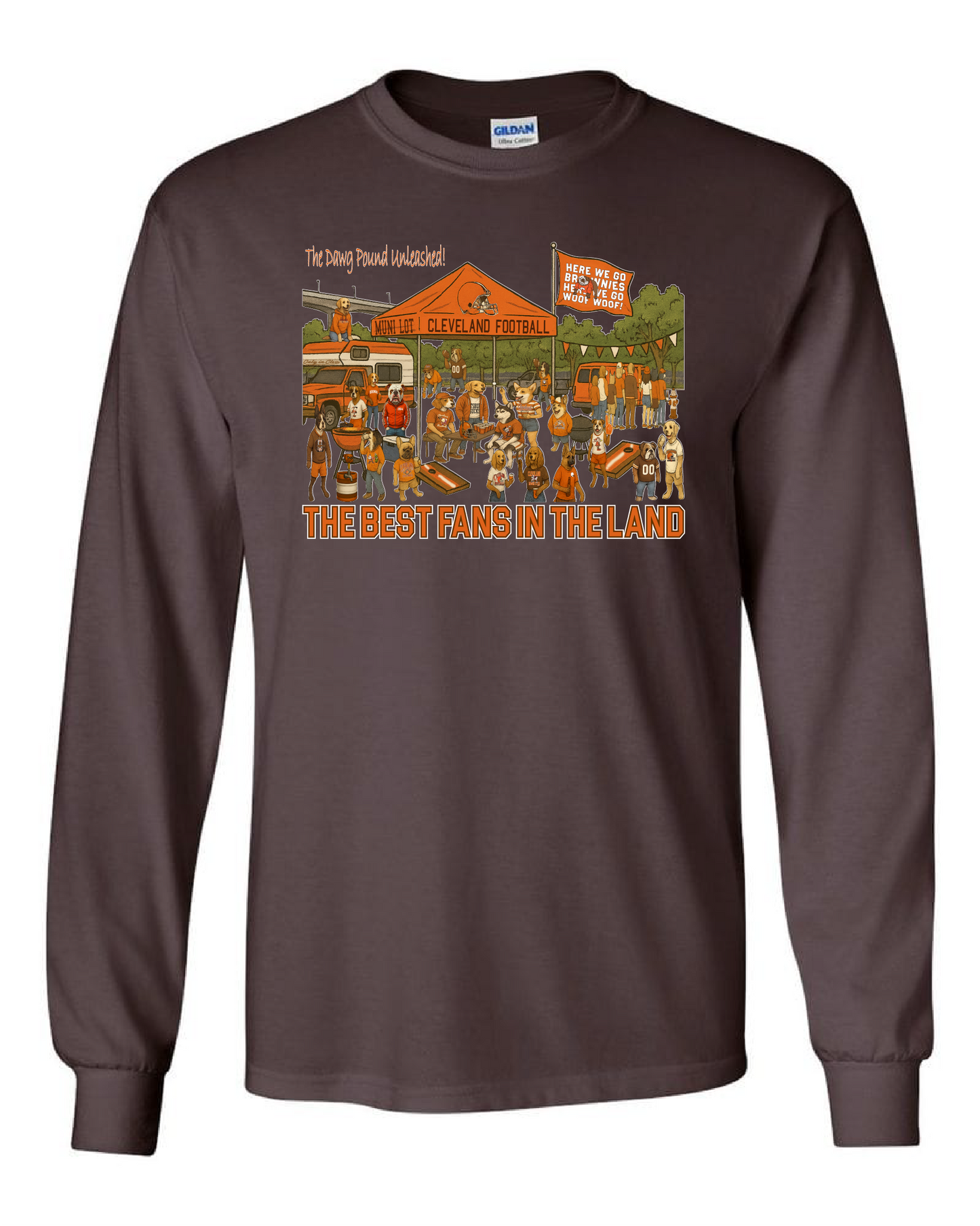 "Tailgate Best Fans in the Land" Design on Brown Only in Clev 3XL / Unisex long sleeve