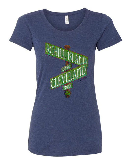 "Achill Island Cleveland Sign" Irish Design on Navy - Only in Clev