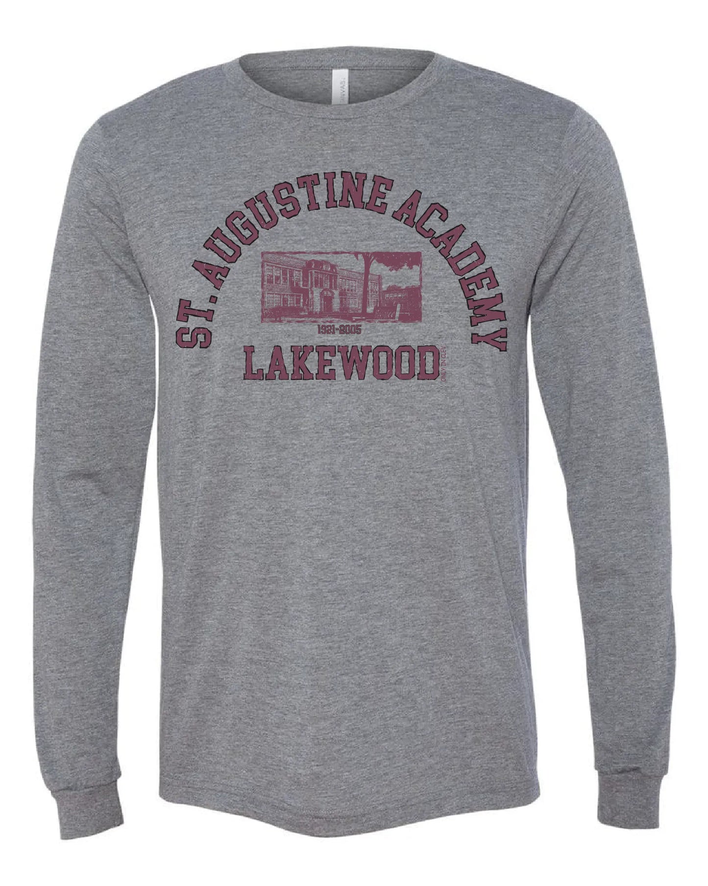 Maroon "St. Augustine Academy" Design on Grey - Only in Clev 3XL-Unisex-Long-Sleeve-T-Shirt