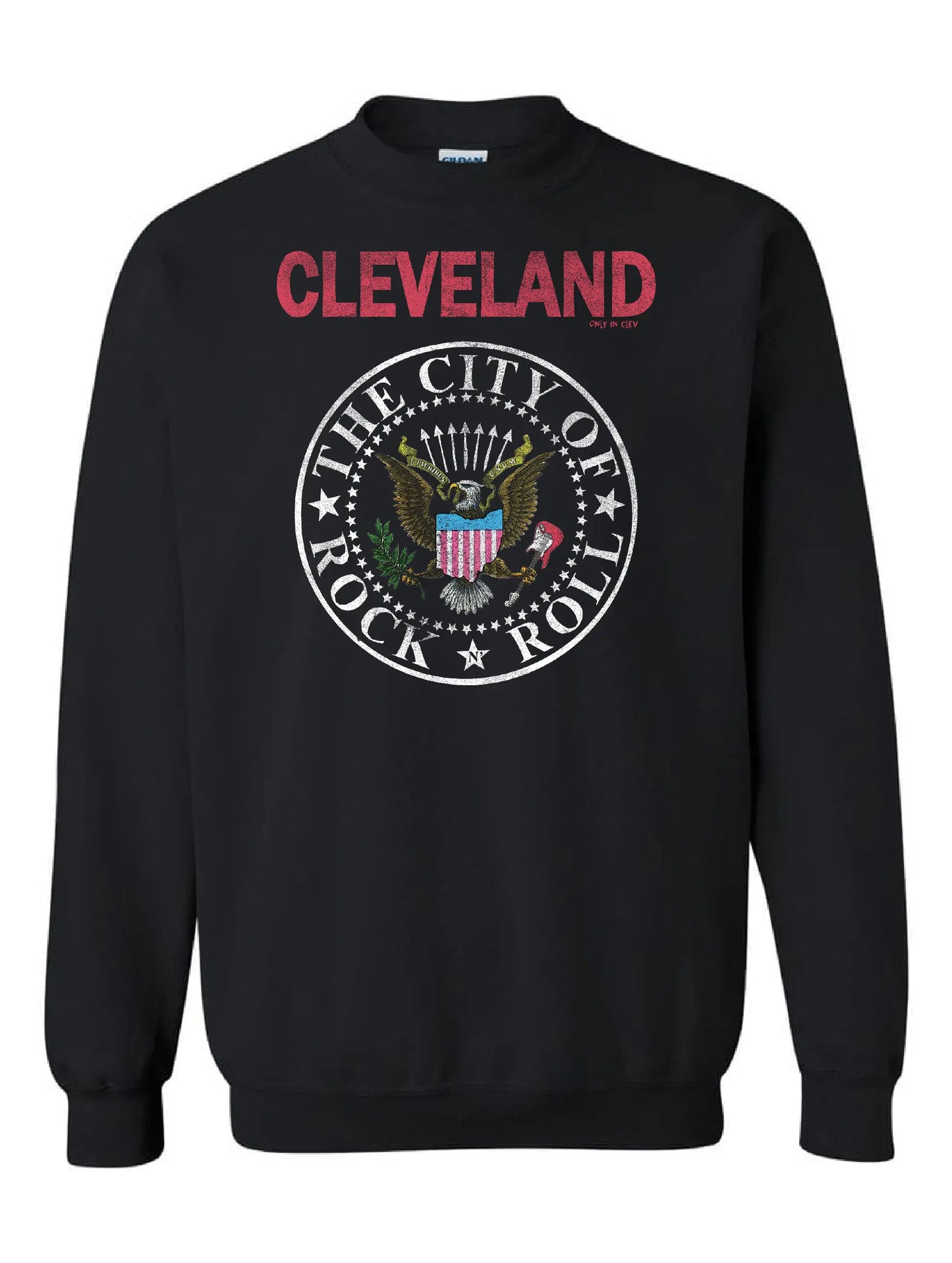Cleveland Rock and Roll Crest on Black - Only in Clev 3XL-Crew-Sweatshirt