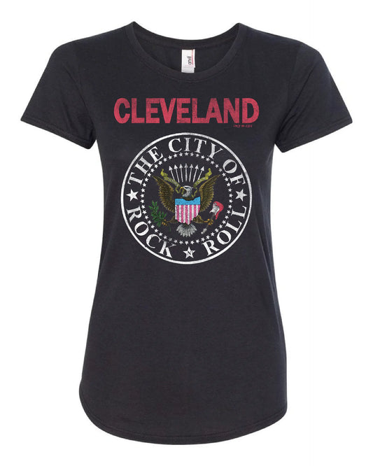 Cleveland Rock and Roll Crest on Black - Only in Clev 2XL-Women-s-Short-Sleeve-T-Shirt