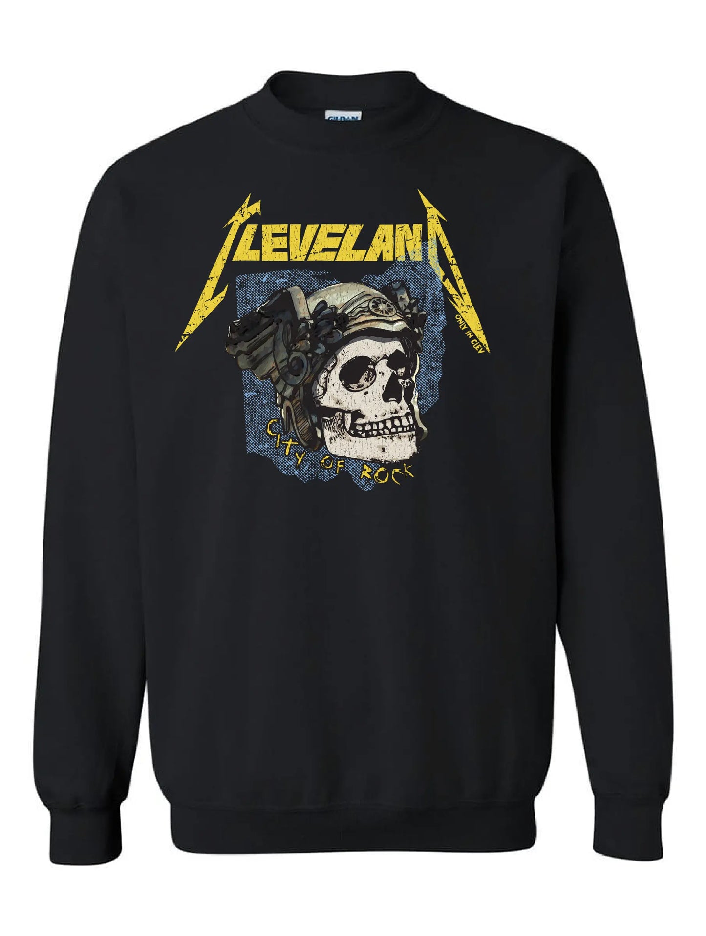 Cleveland Rock Skull on Black - Only in Clev 3XL-Crew-Sweatshirt