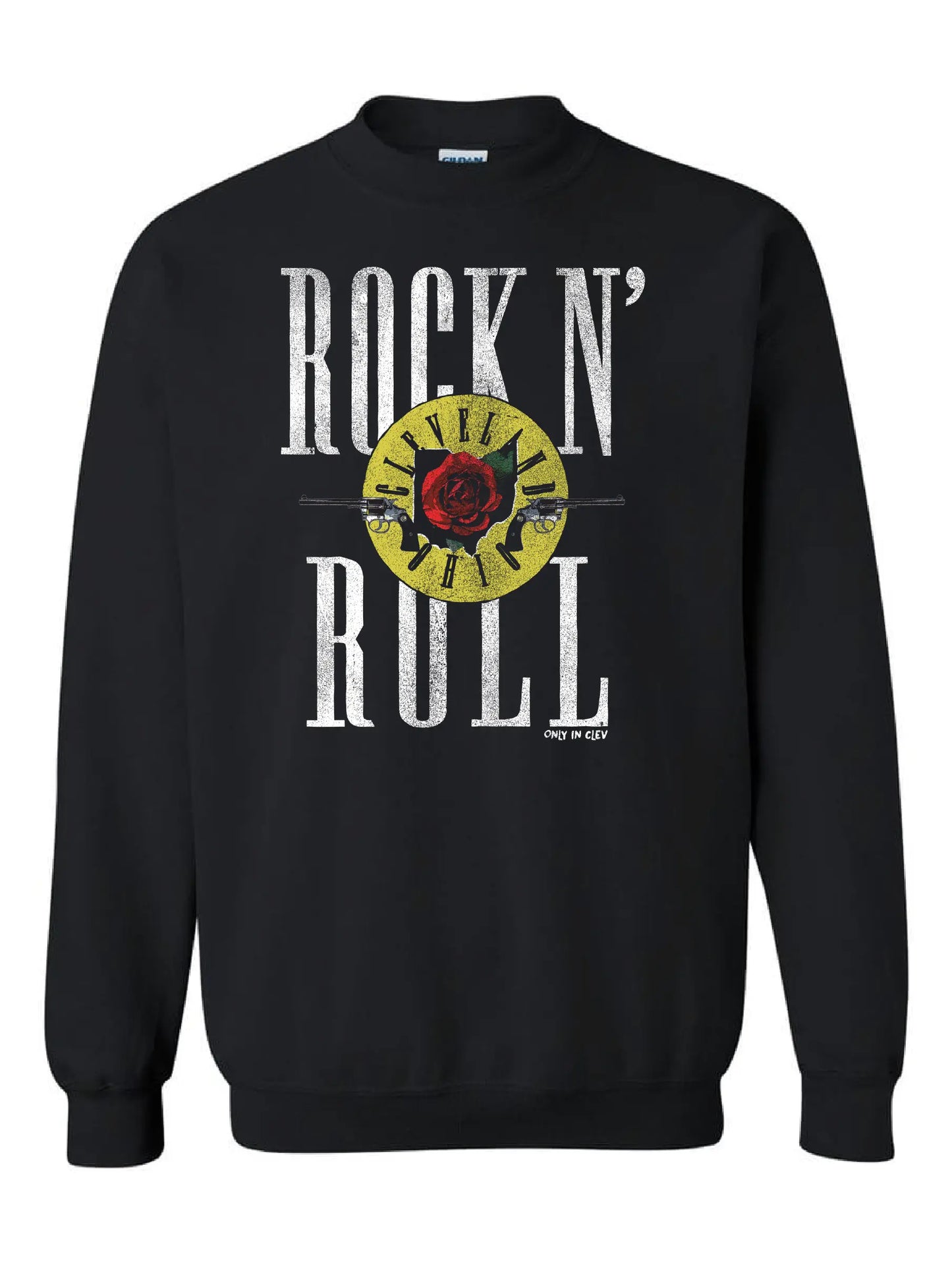 Rock n' Roll Cleveland on Black - Only in Clev 3XL-Crew-Sweatshirt