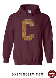 "Cleveland Neighborhoods Gold Block C" on Maroon - Only in Clev