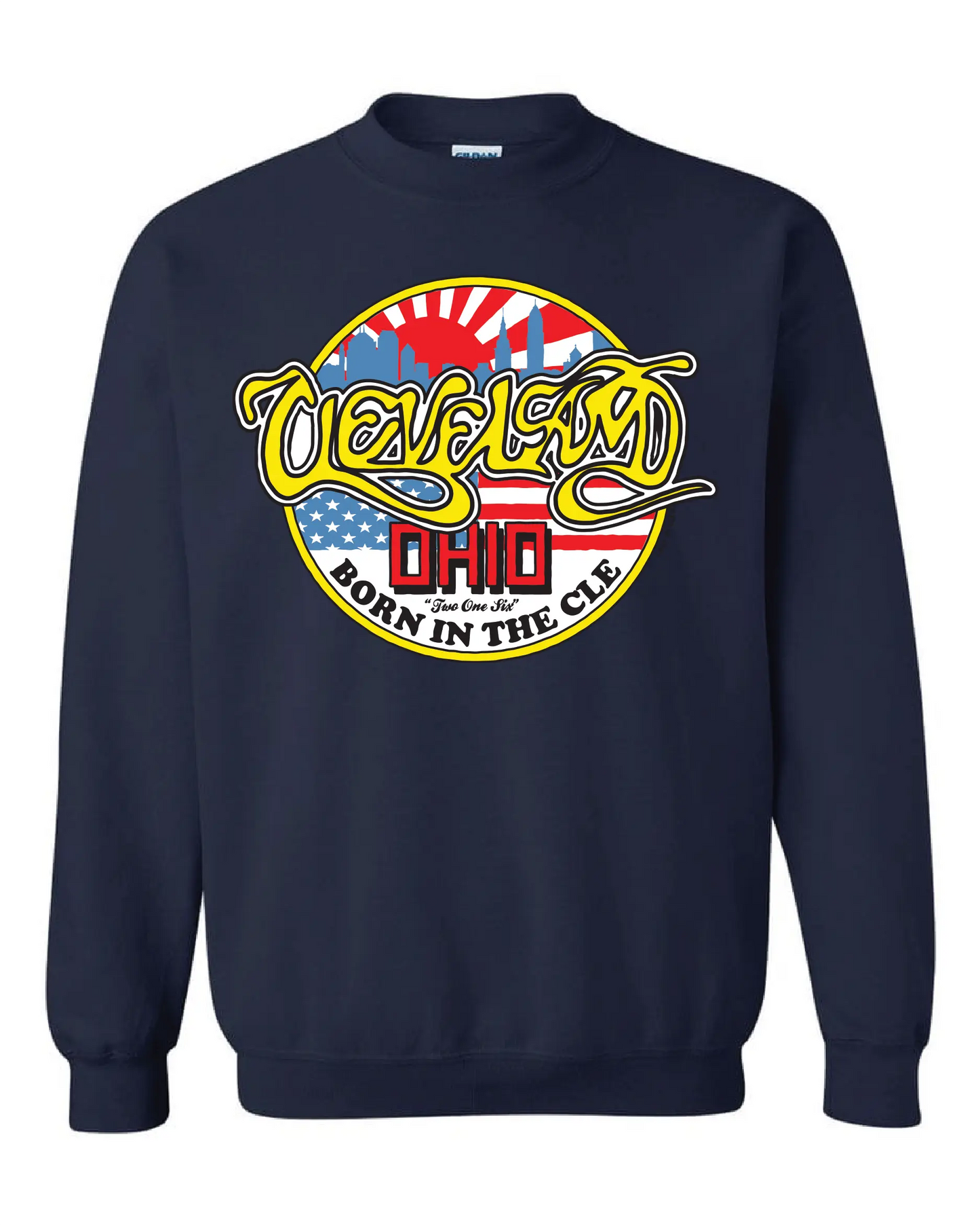 "Born in the CLE" on Navy - Only in Clev 3XL-Crew-Sweatshirt