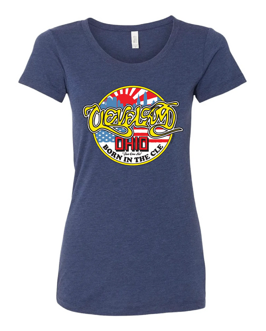 "Born in the CLE" on Navy - Only in Clev 2XL-Women-s-Short-Sleeve-T-Shirt
