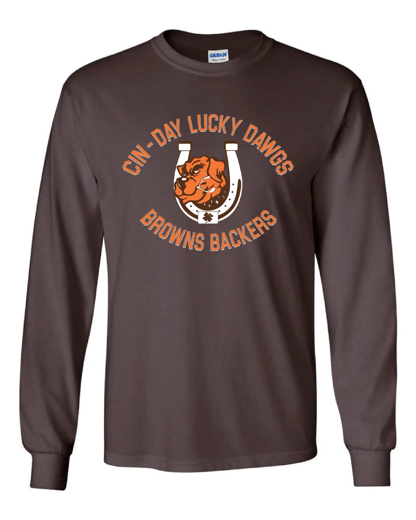 "Cin - Day Lucky Dawgs" Full design on Brown - Only in Clev 4XL-Unisex-long-sleeve