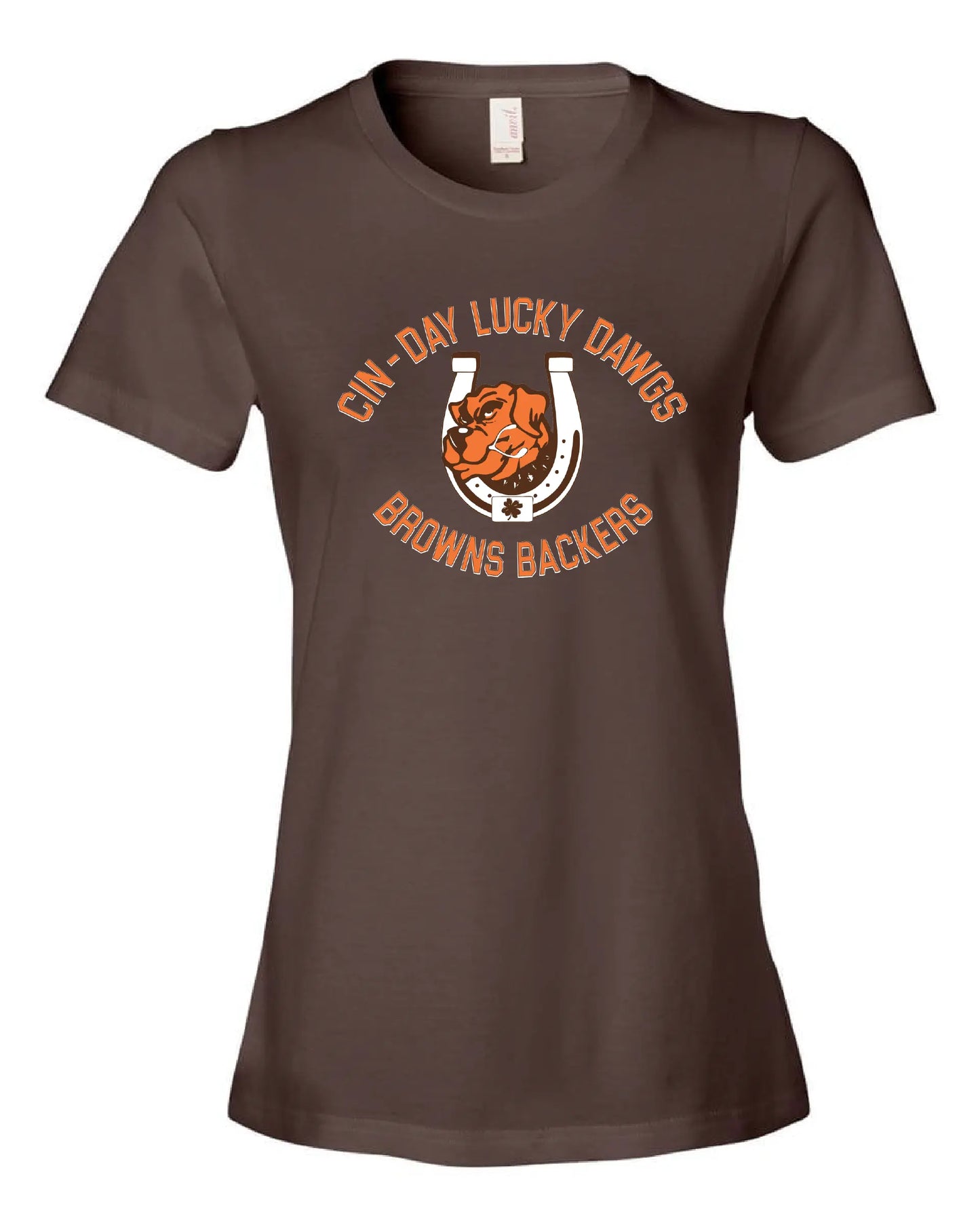 "Cin - Day Lucky Dawgs" Full design on Brown - Only in Clev 3XL-Women-s-short-sleeve