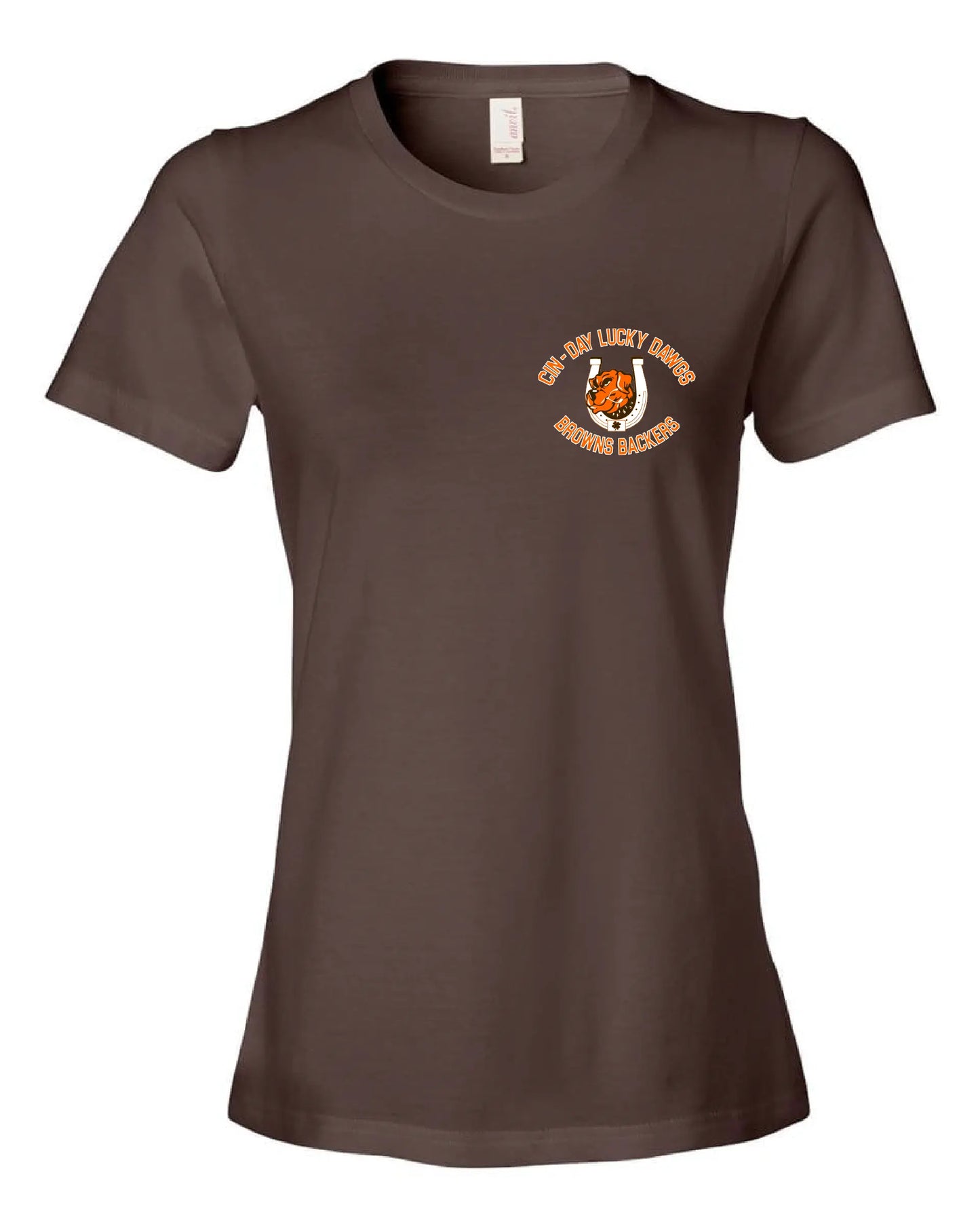 "Cin - Day Lucky Dawgs" left chest design on Brown - Only in Clev