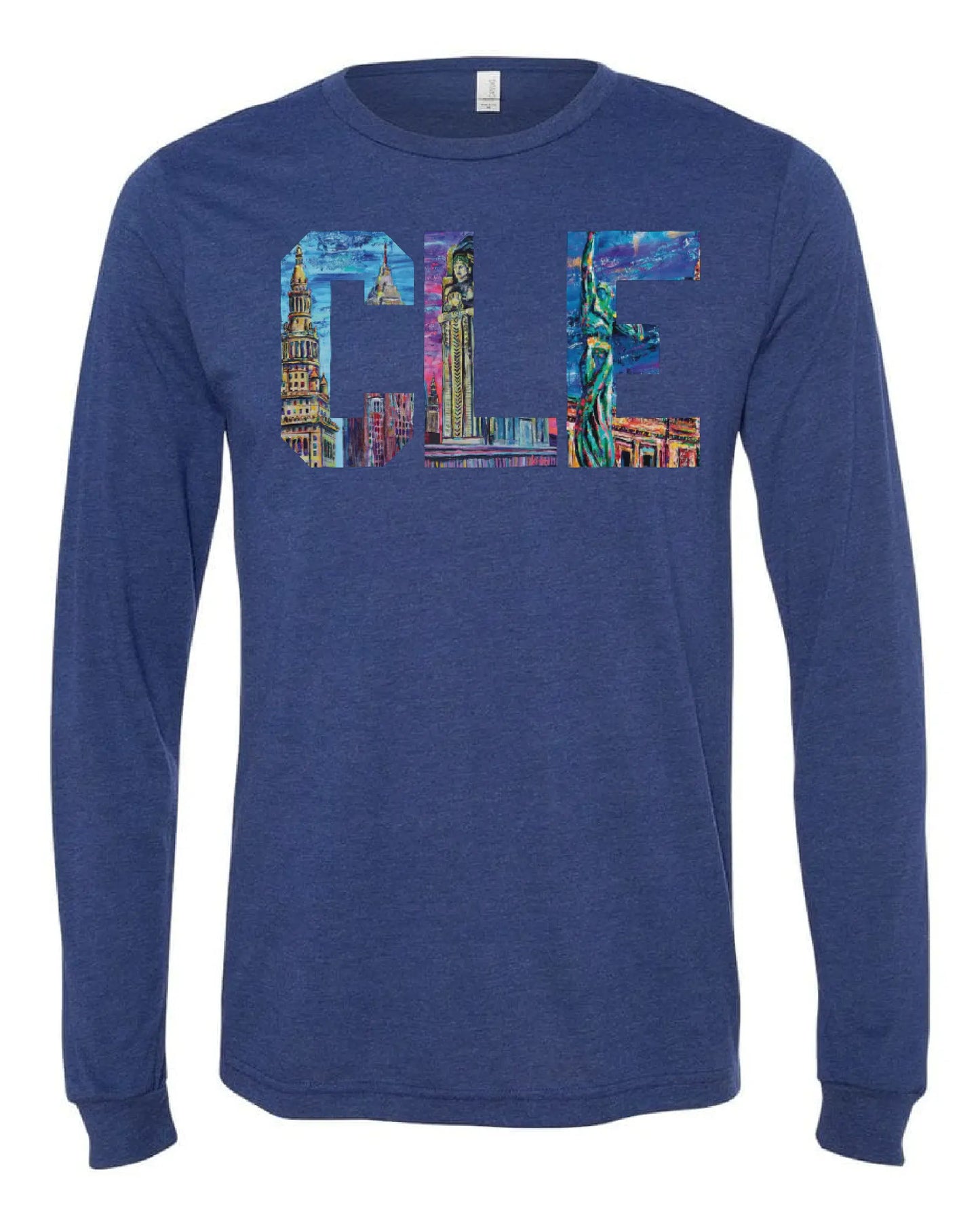 "CLE" T Shirt on Navy Only in Clev 3XL / Unisex Long-Sleeve T-Shirt