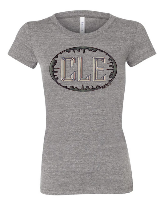 "Cle Skyline Oval" design on Grey - Only in Clev