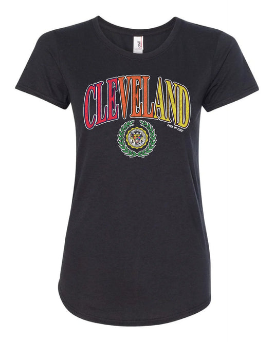 Cleveland Colorful All Sports Arch on Black - Only in Clev 2XL-Women-s-Short-Sleeve-T-Shirt