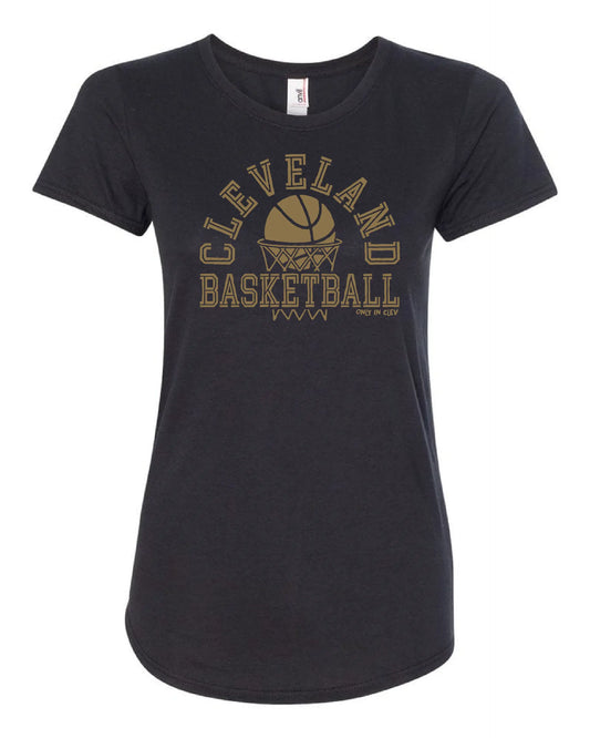 "Cleveland Basketball Net Gold" on Black - Only in Clev
