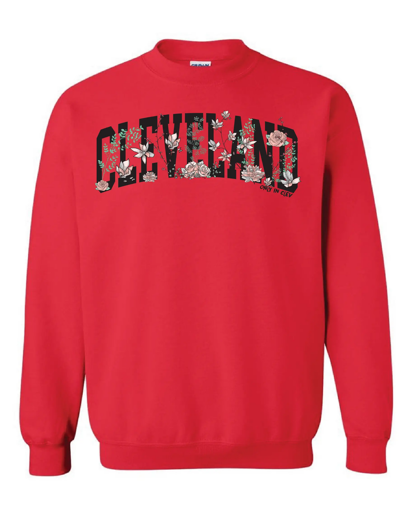 "Flowering Script Cleveland" on Red - Only in Clev 3XL-Crew-Sweatshirt