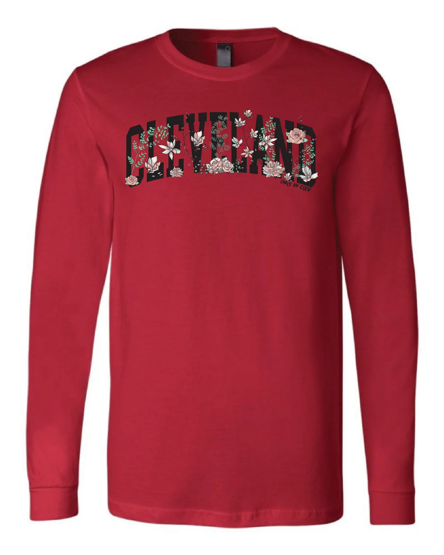 "Flowering Script Cleveland" on Red - Only in Clev 3XL-Unisex-Long-Sleeve-T-Shirt
