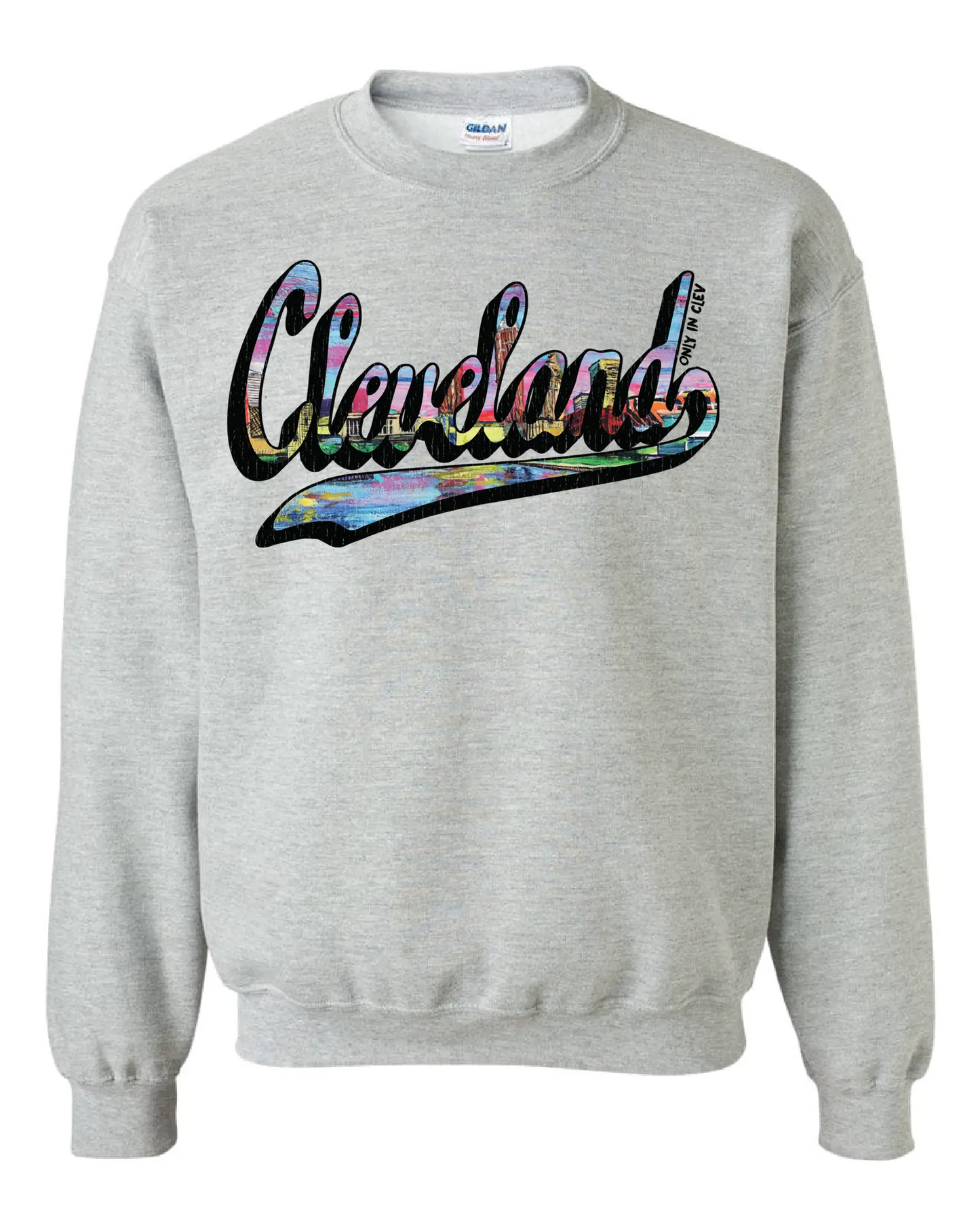 "Script Cleveland" Full Color on Gray. - Only in Clev 3XL-Crew-Sweatshirt