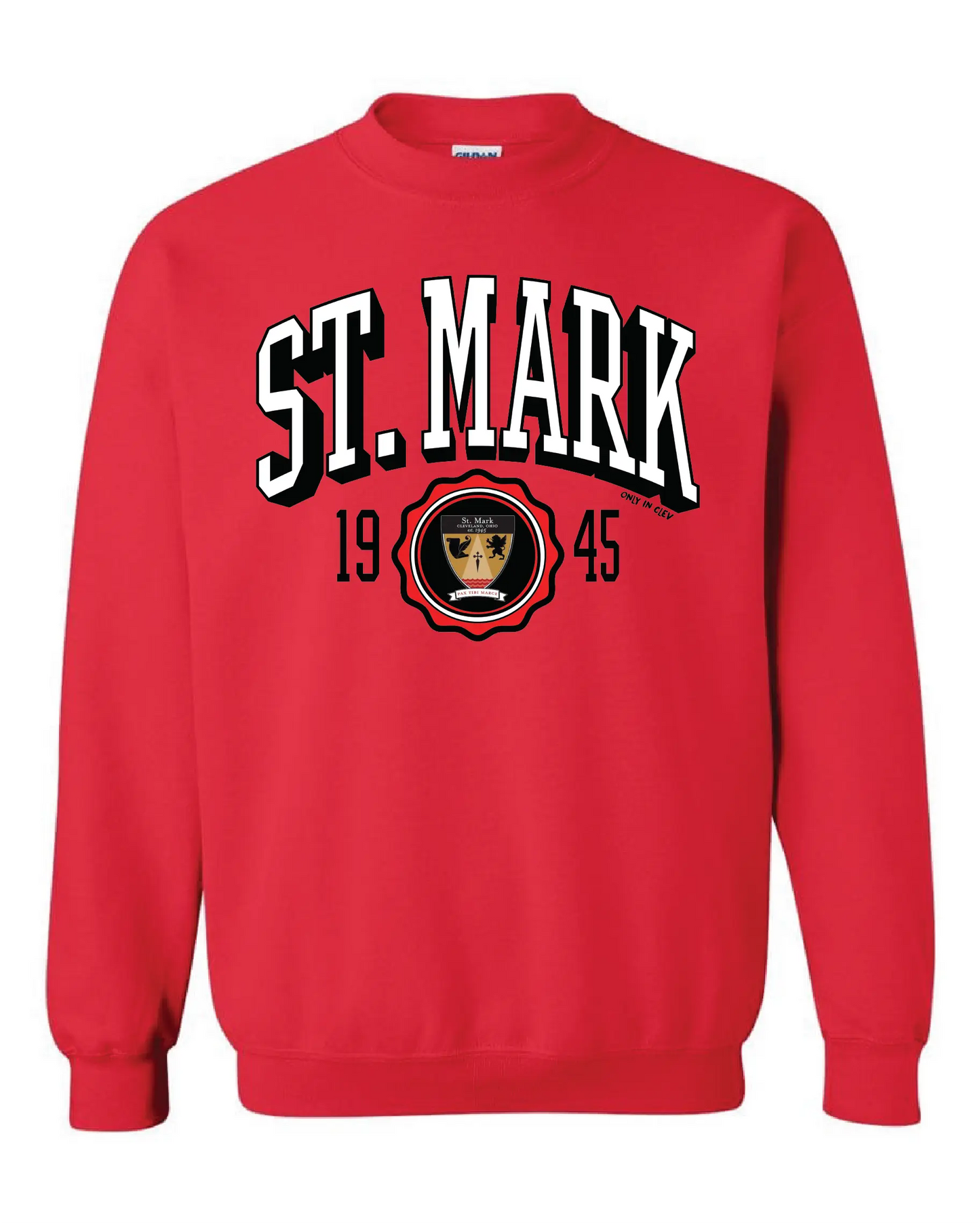 "St. Mark Lions Crest" Design on Red - Only in Clev 3XL-Crew-Sweatshirt