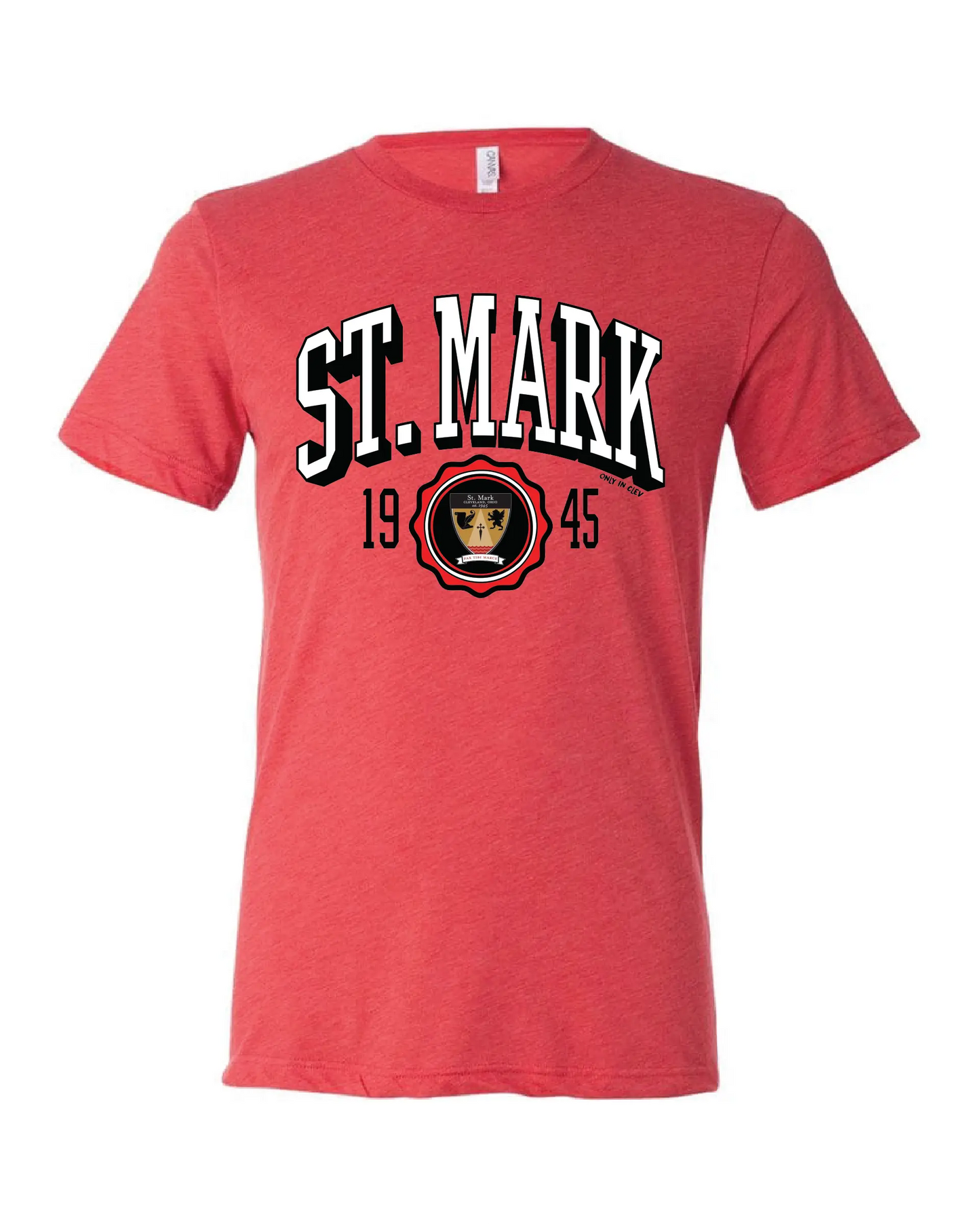 "St. Mark Lions Crest" Design on Red - Only in Clev 3XL-Men-s-Short-Sleeve-T-Shirt