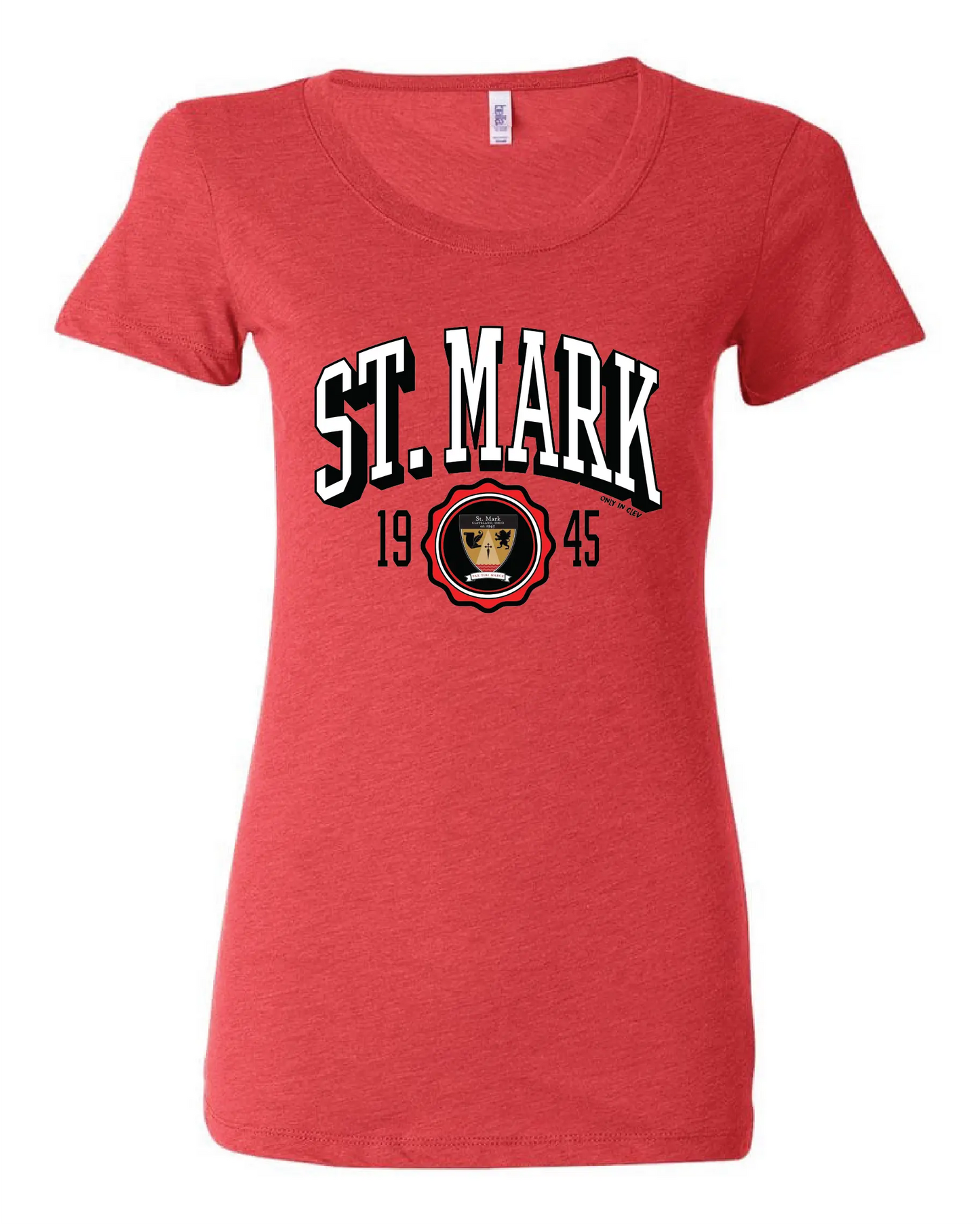 "St. Mark Lions Crest" Design on Red - Only in Clev 2XL-Women-s-Short-Sleeve-T-Shirt