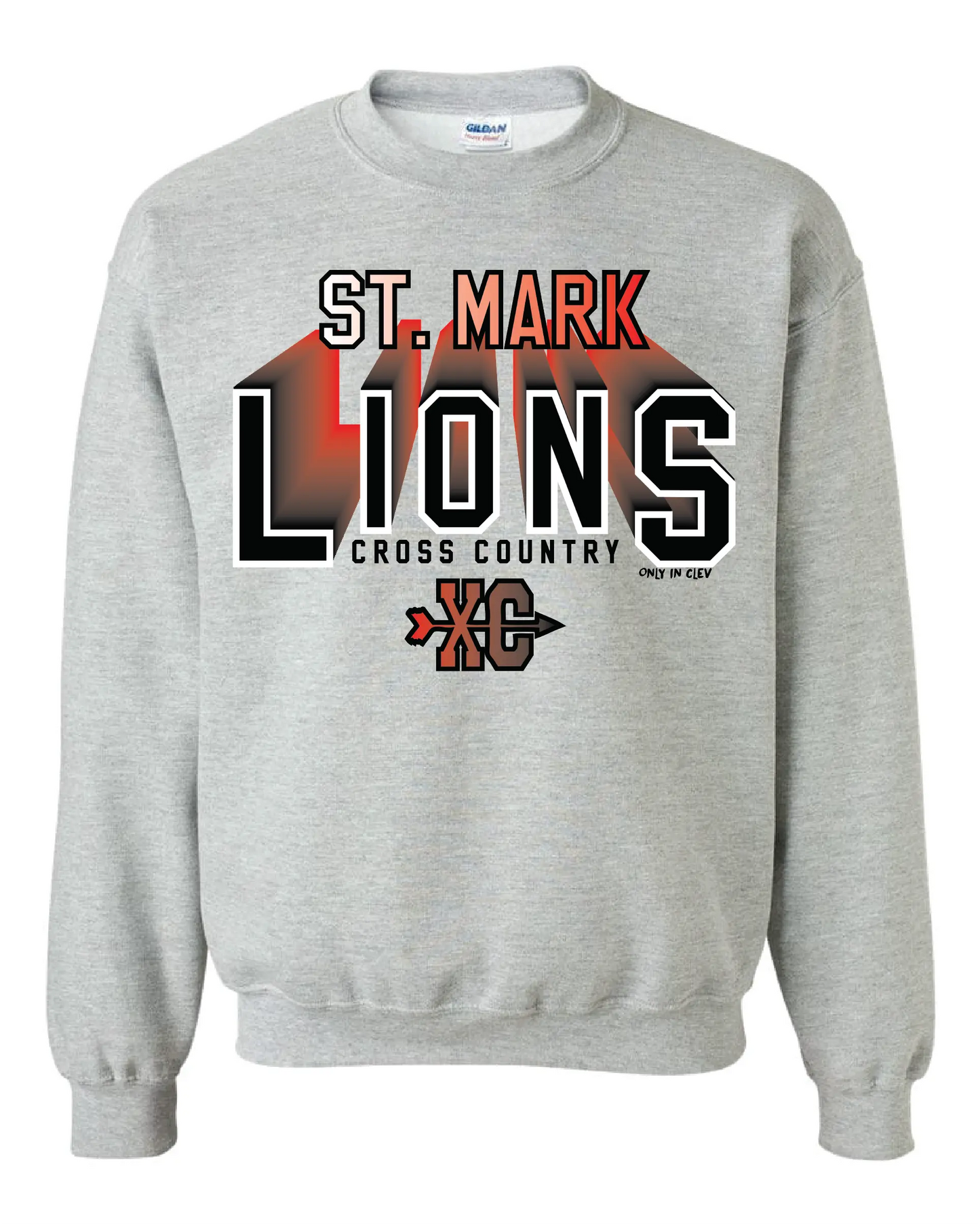 "St. Mark Lions Cross Country" Design on Gray - Only in Clev 3XL-Crew-Sweatshirt