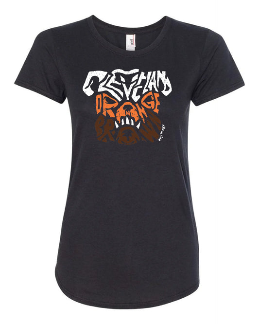 "Dawg Orange & Brown T Shirt" on Char Black - Only in Clev 3XL-Women-s-short-sleeve