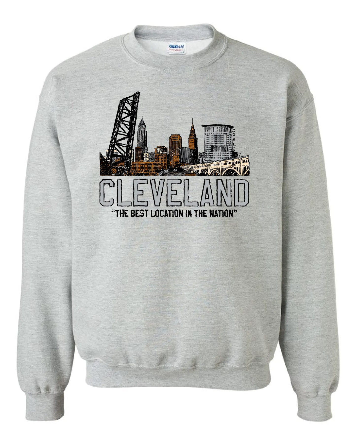 "Best Location in the Nation" Colorful Skyline" on Gray - Only in Clev