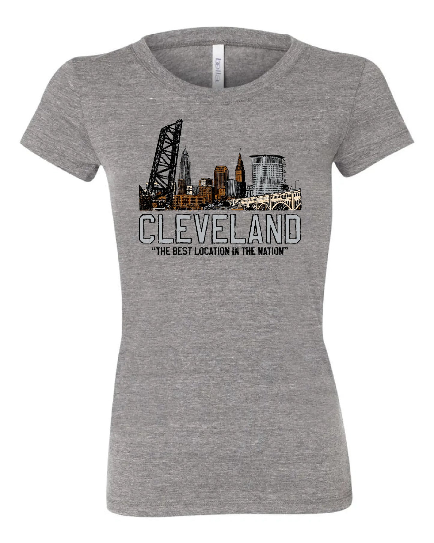 "Best Location in the Nation" Colorful Skyline" on Gray - Only in Clev