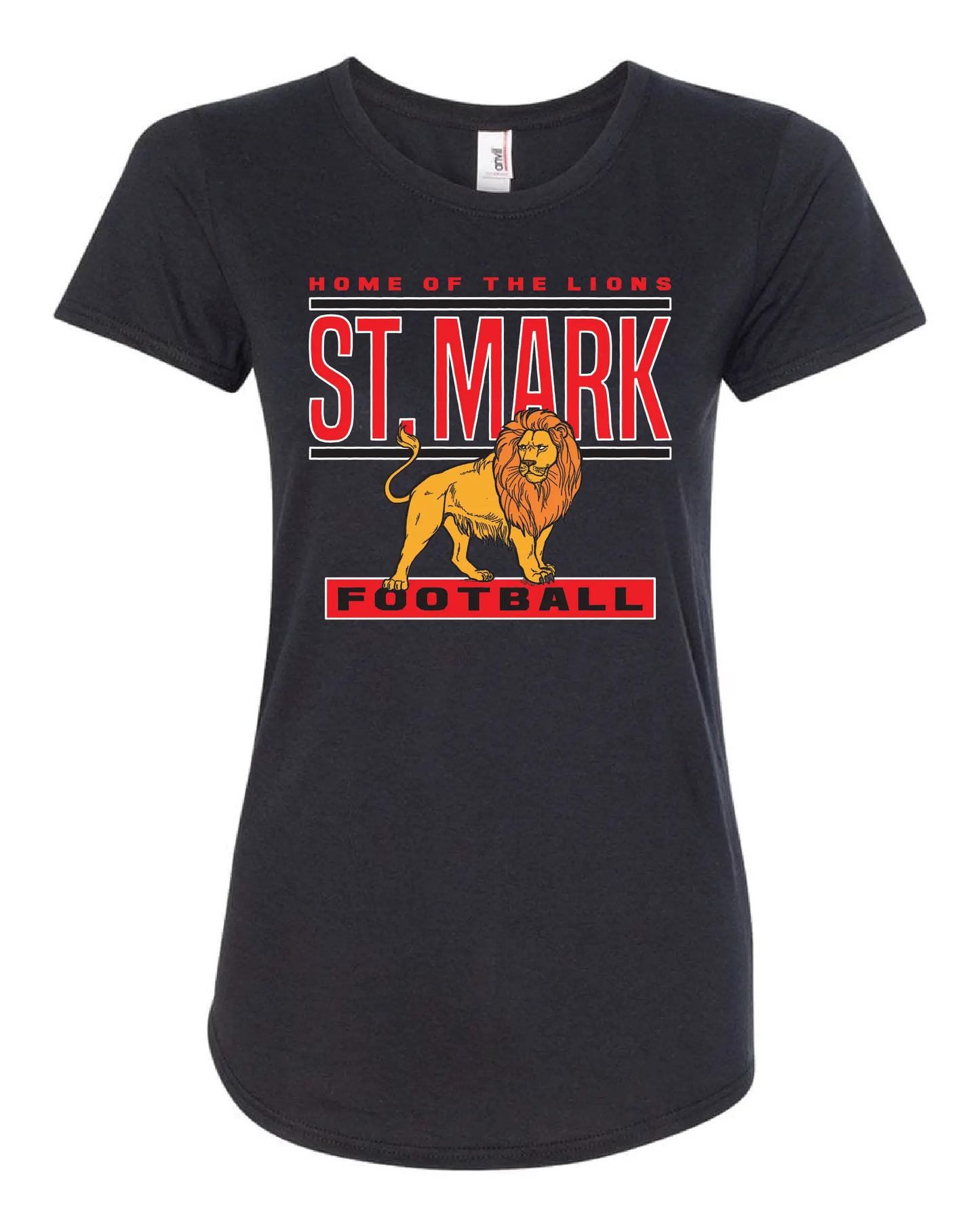 "St. Mark Lions Football" Design on Black - Only in Clev 2XL-Women-s-Short-Sleeve-T-Shirt