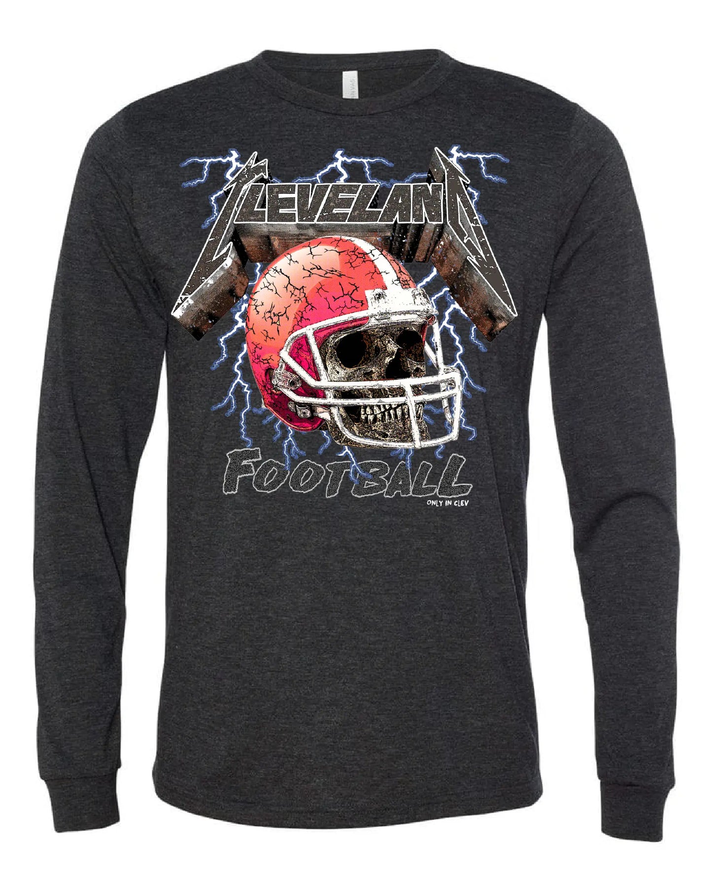 "Cleveland Football Skull" on Black - Only in Clev 3XL-Unisex-long-sleeve