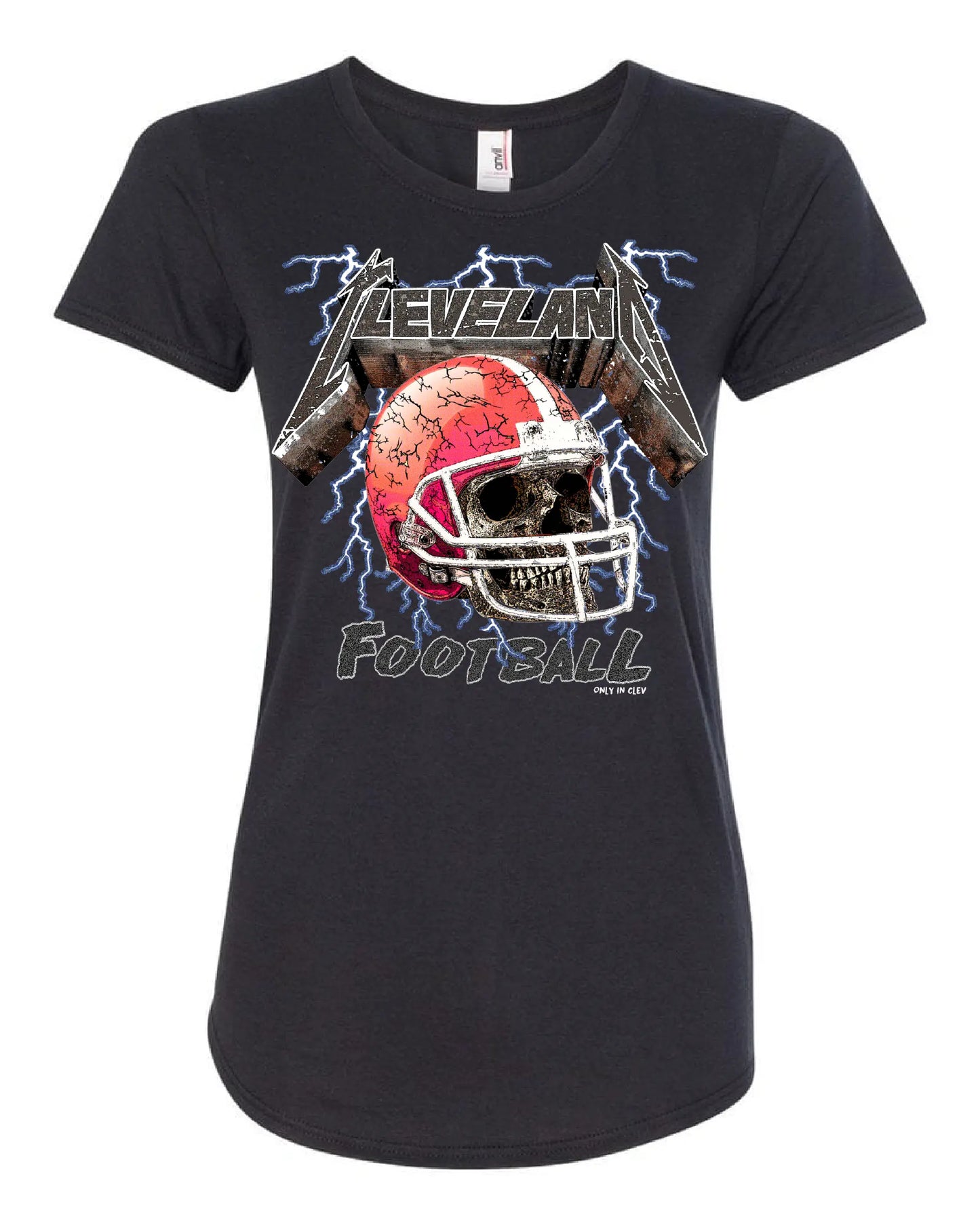 "Cleveland Football Skull" on Black - Only in Clev 3XL-Women-s-short-sleeve