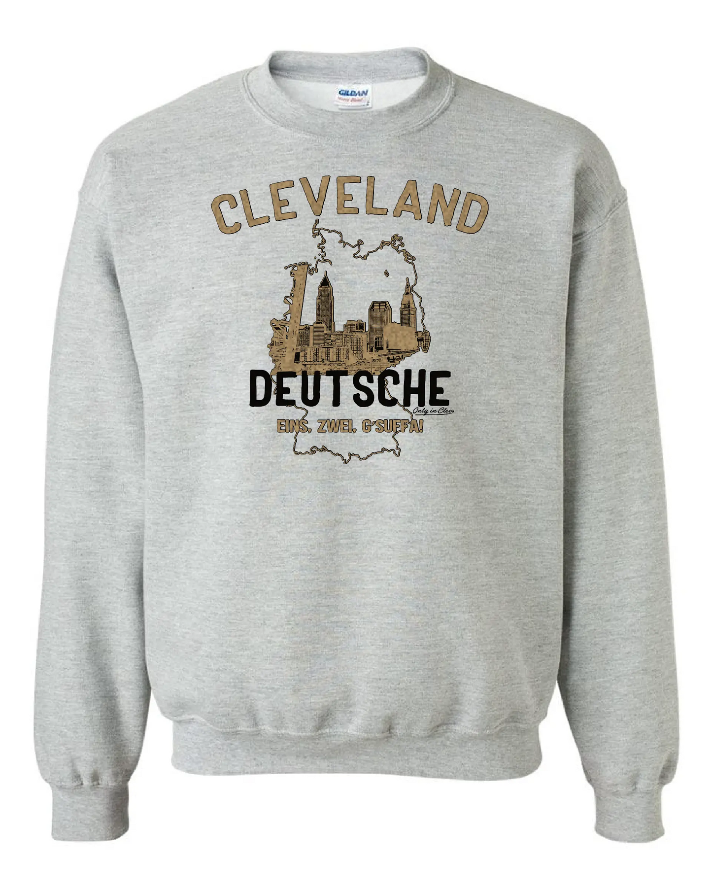 "Cleveland Skyline Deutsche" on Gray Only in Clev 3XL / Crew Sweatshirt