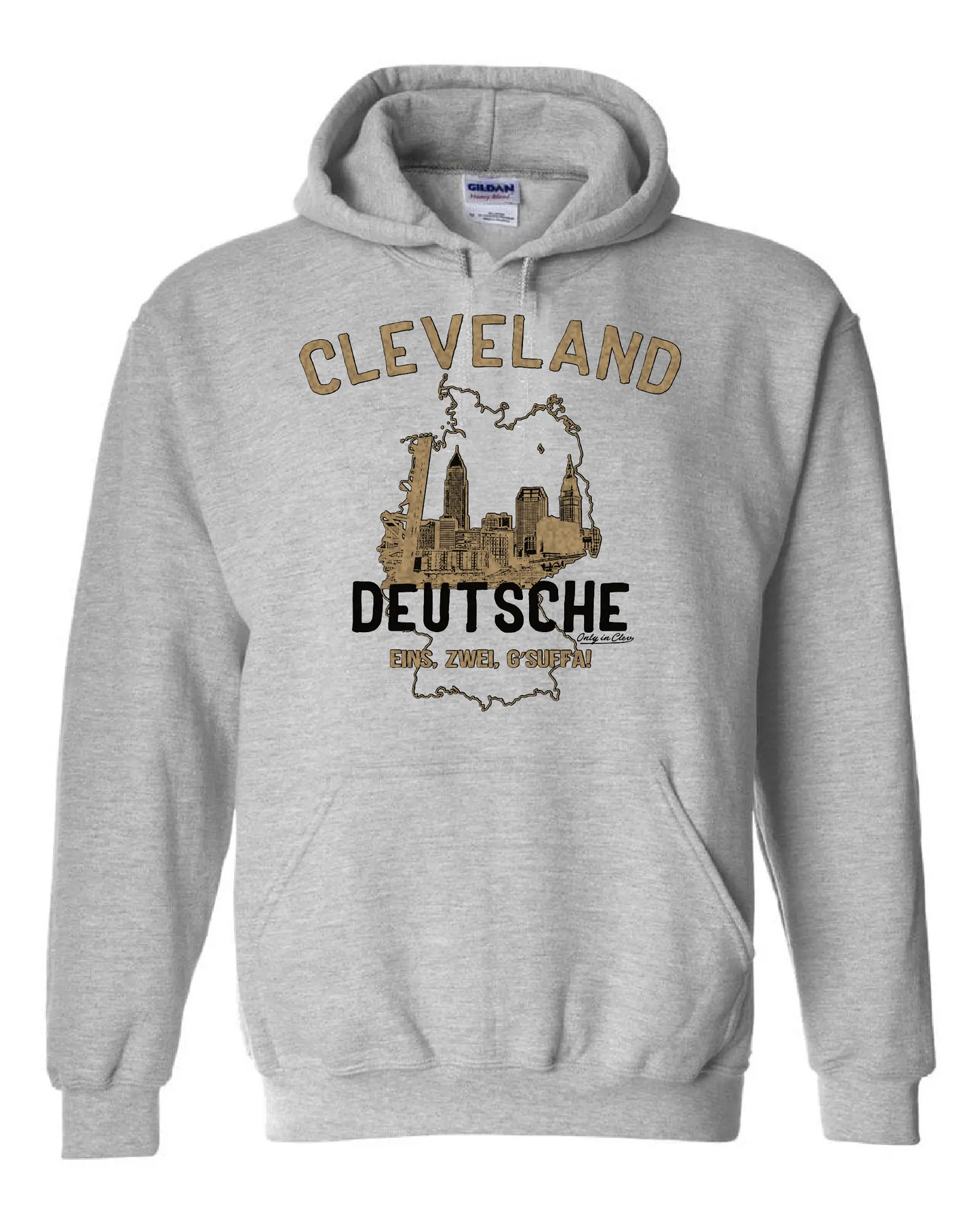 "Cleveland Skyline Deutsche" on Gray Only in Clev 3XL / Hoodies