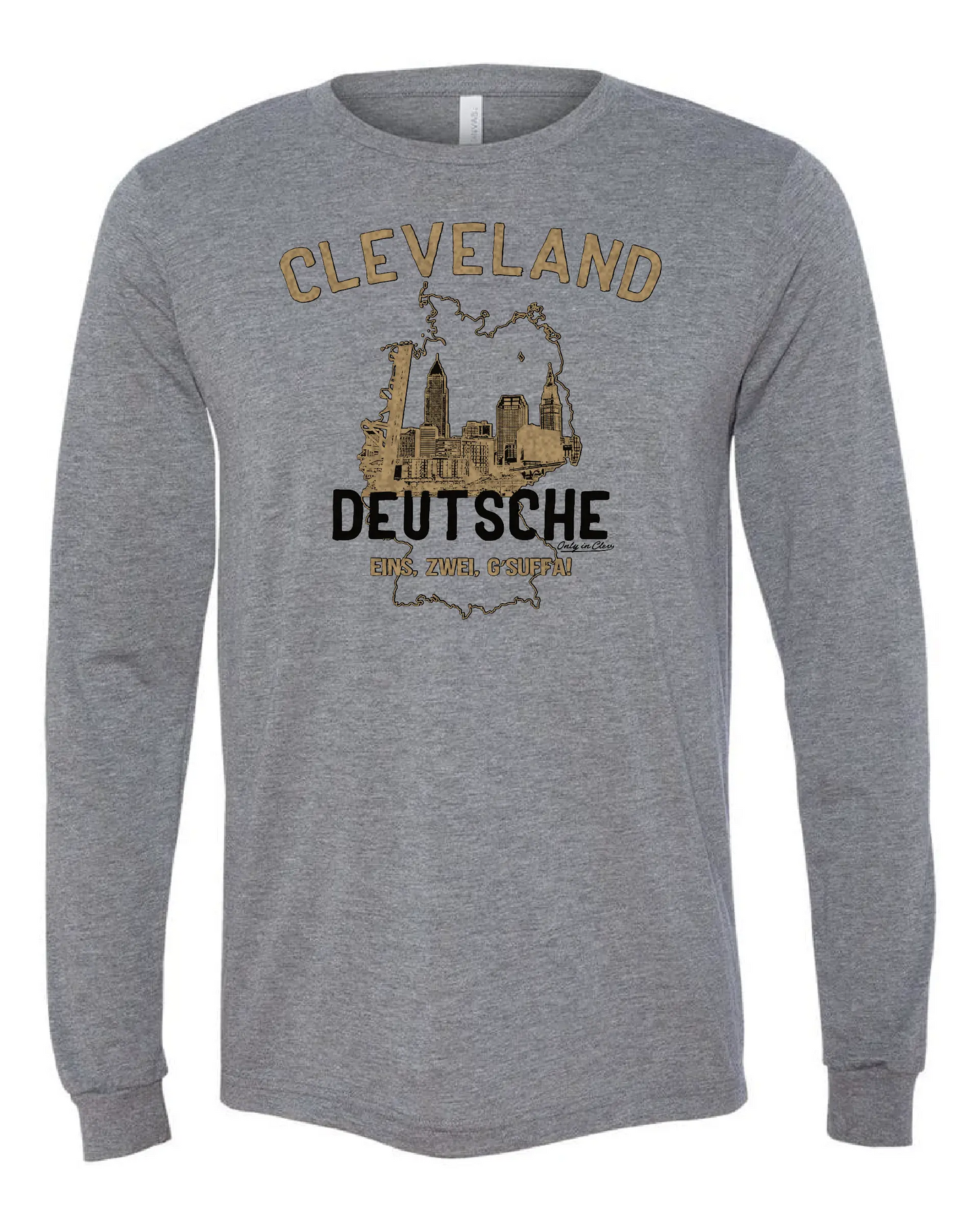 "Cleveland Skyline Deutsche" on Gray Only in Clev 3XL / Unisex Long-Sleeve T-Shirt