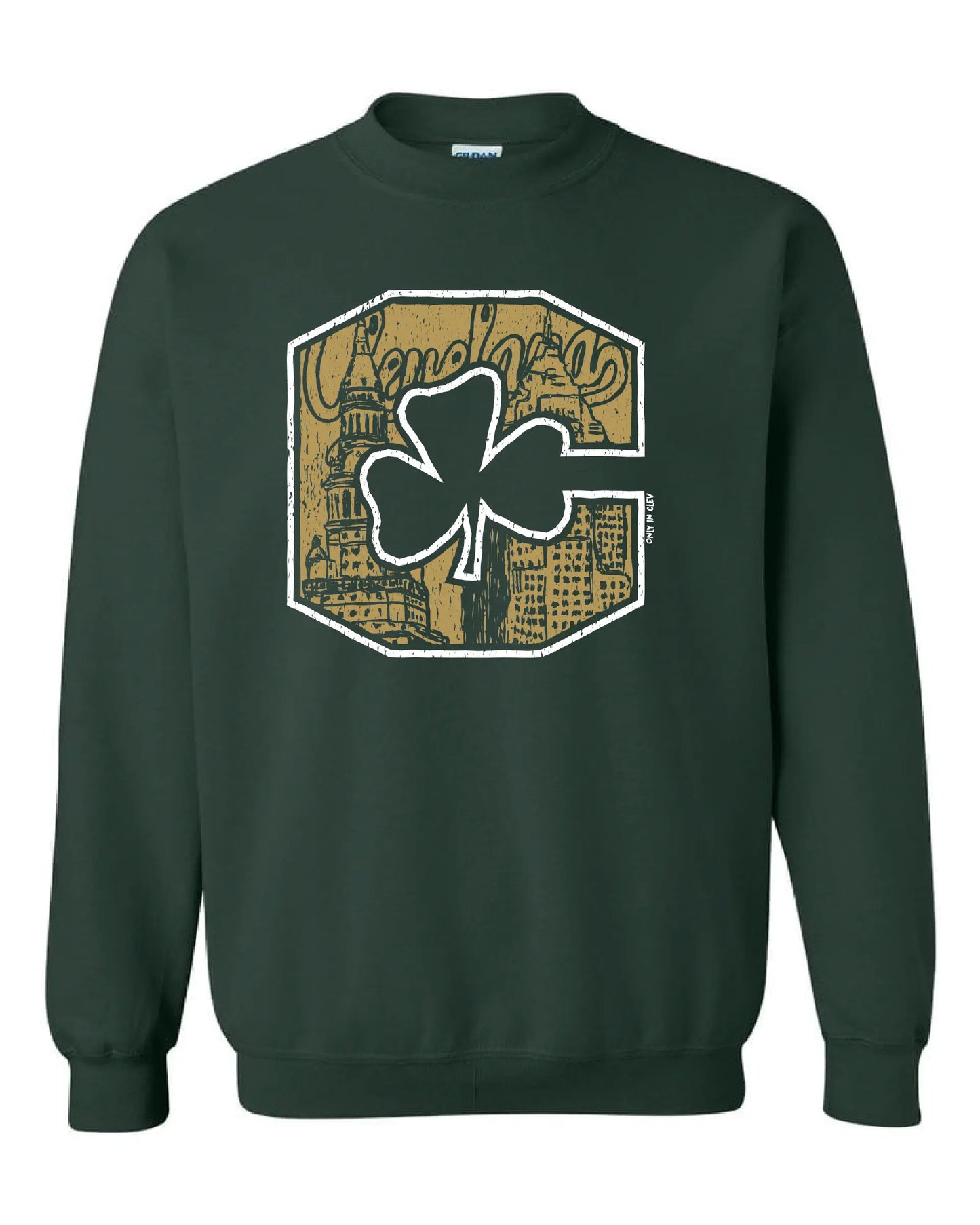 "Block C Gold Shamrock" design on Dark Green - Only in Clev 3XL-Crew-Sweatshirt