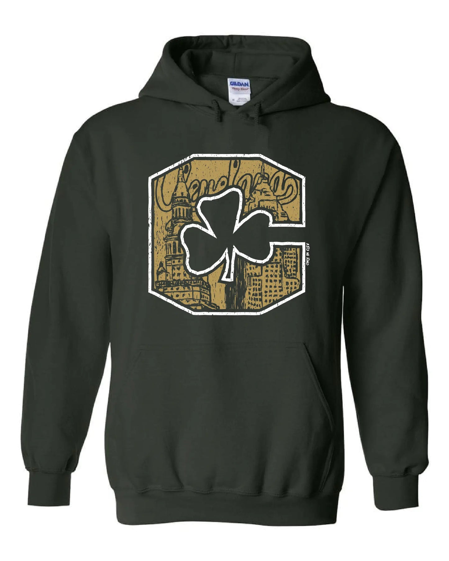 "Block C Gold Shamrock" design on Dark Green - Only in Clev 3XL-Hoodies