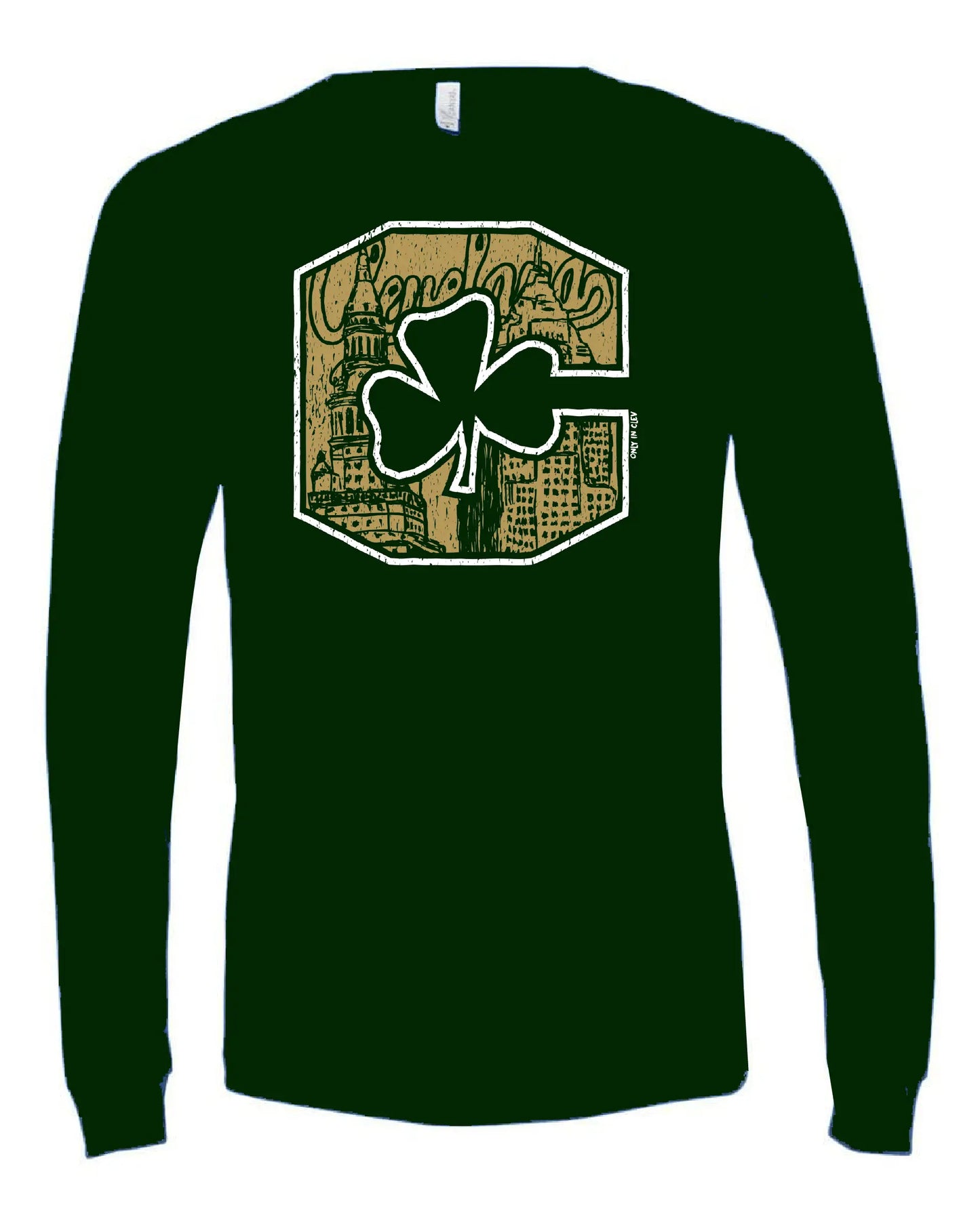 "Block C Gold Shamrock" design on Dark Green - Only in Clev 3XL-Unisex-Long-Sleeve-T-Shirt