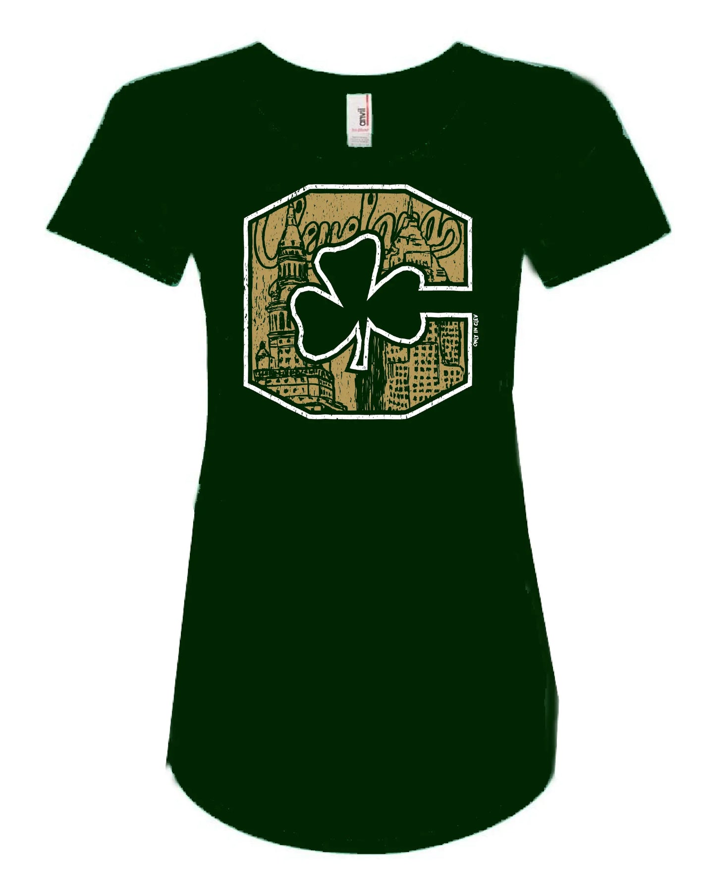 "Block C Gold Shamrock" design on Dark Green - Only in Clev 2XL-Women-s-Short-Sleeve-T-Shirt