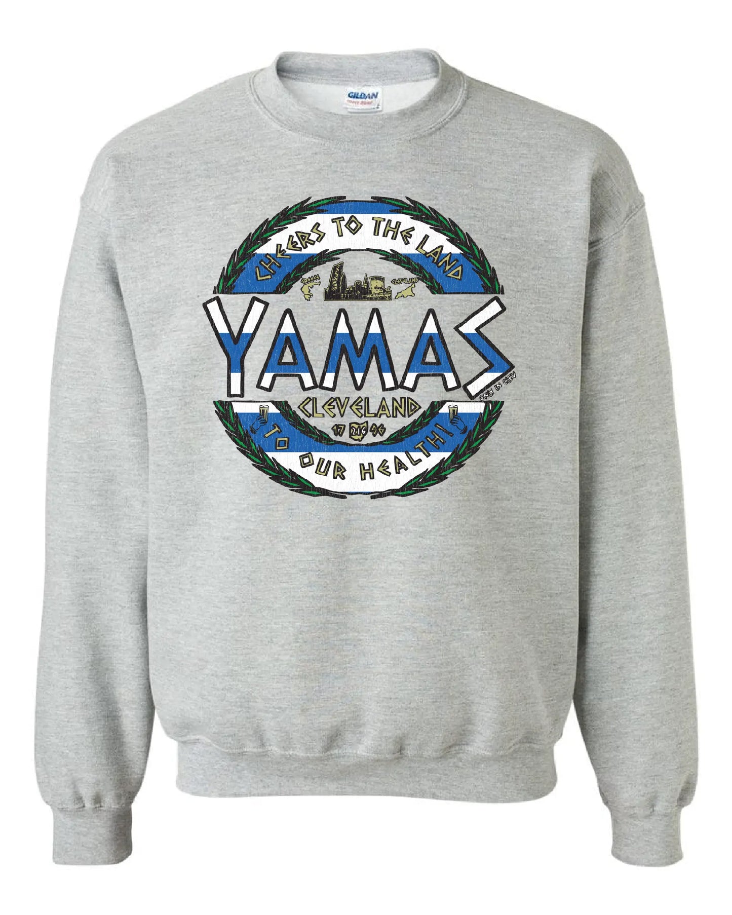 "Cleveland Yamas Greek" Design on Gray - Only in Clev 3XL-Crew-Sweatshirt