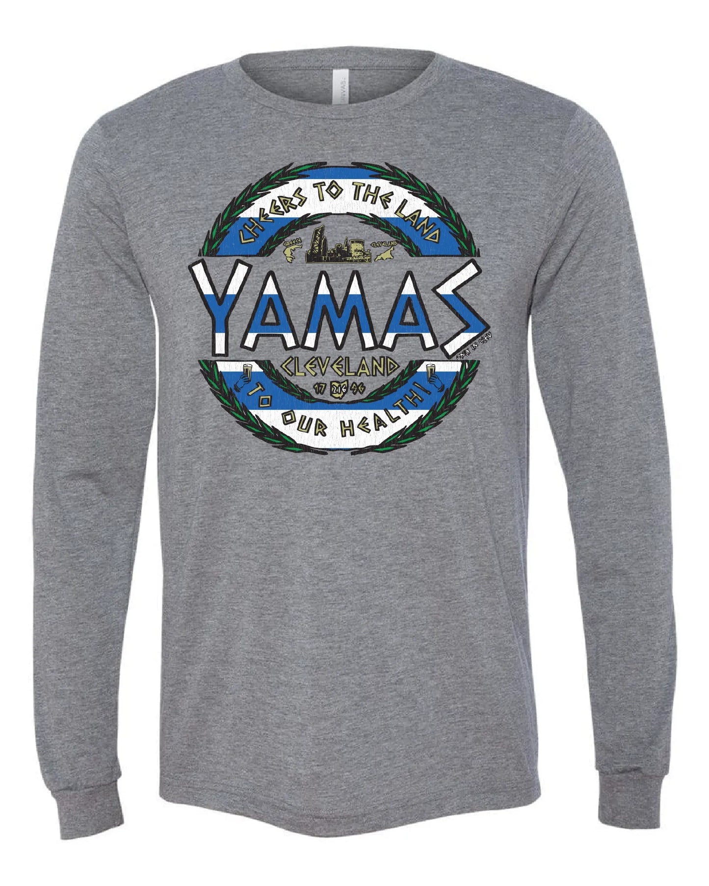 "Cleveland Yamas Greek" Design on Gray - Only in Clev 3XL-Unisex-Long-Sleeve-T-Shirt