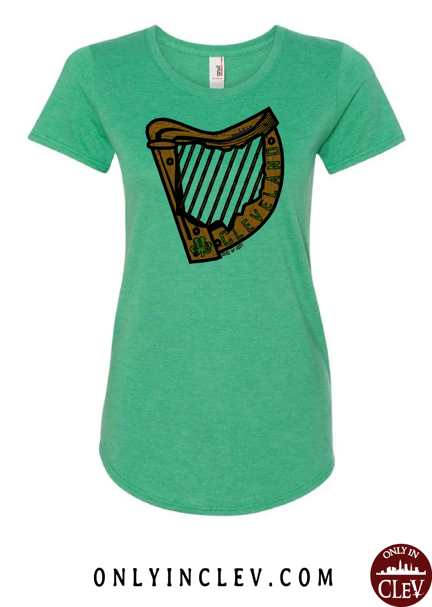 "Cleveland Irish Harp" Design on Green - Only in Clev